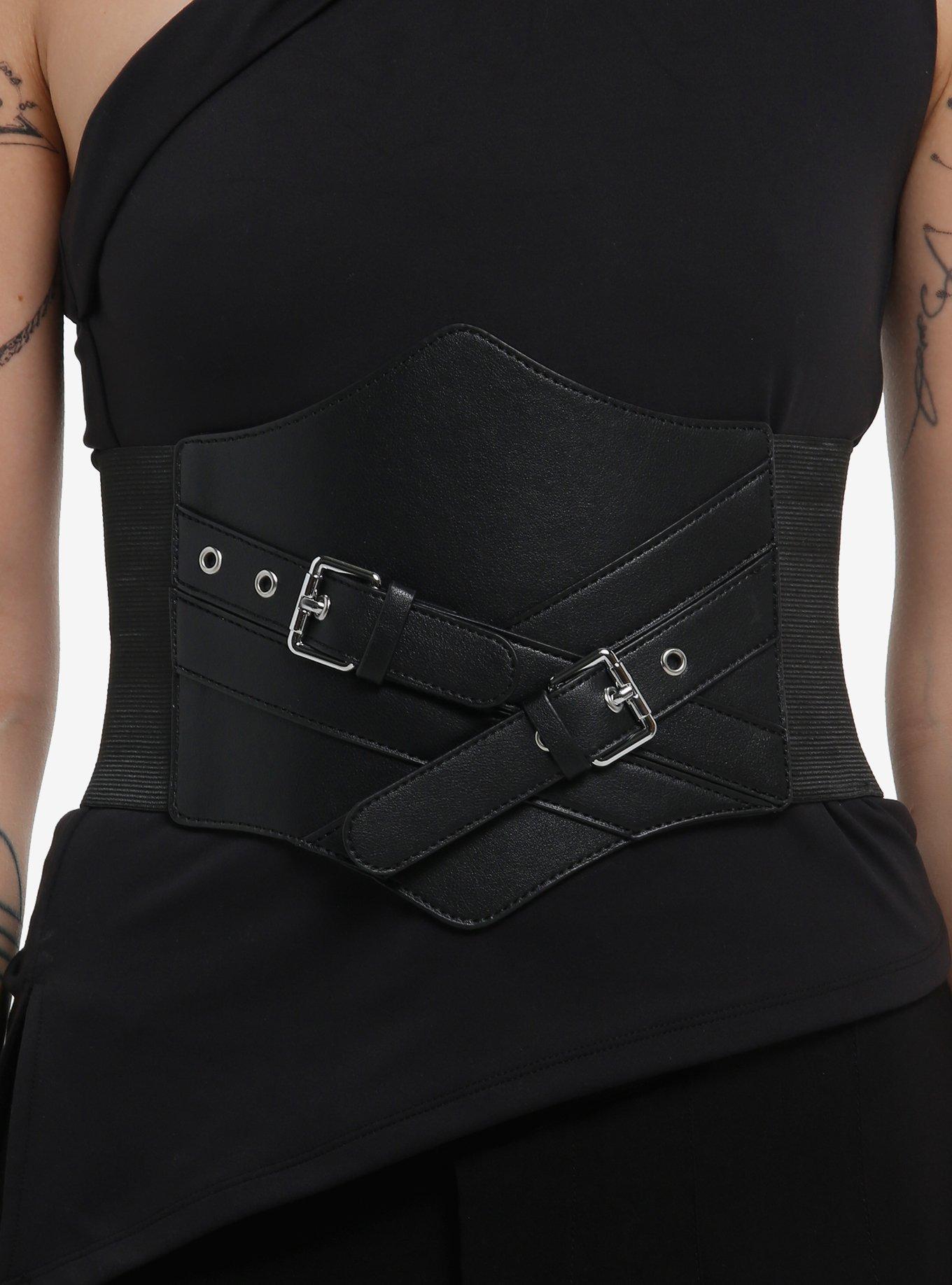 Black Crisscross Buckle Corset Belt, , hi-res