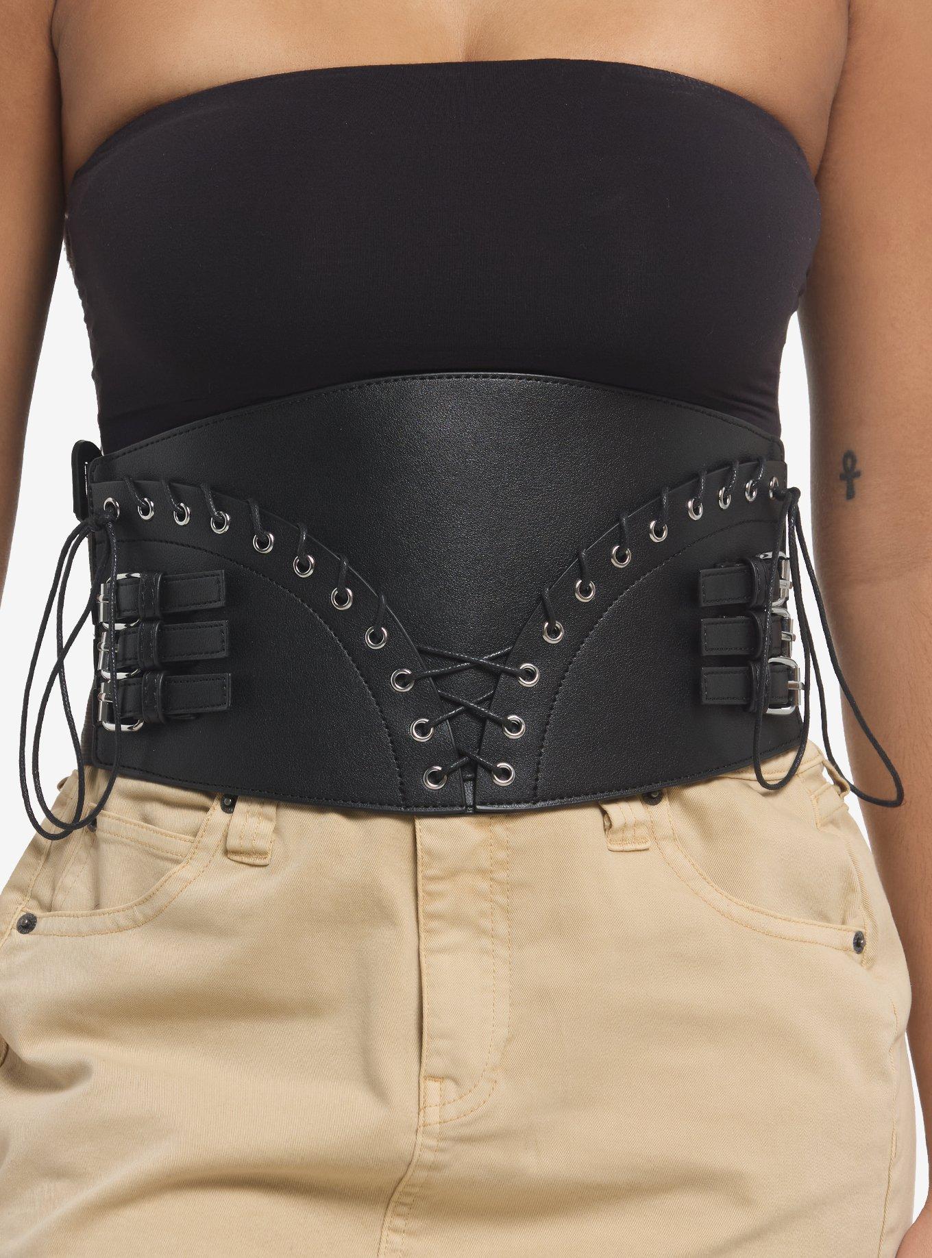 Black Lace-Up Buckle Corset Belt, , hi-res