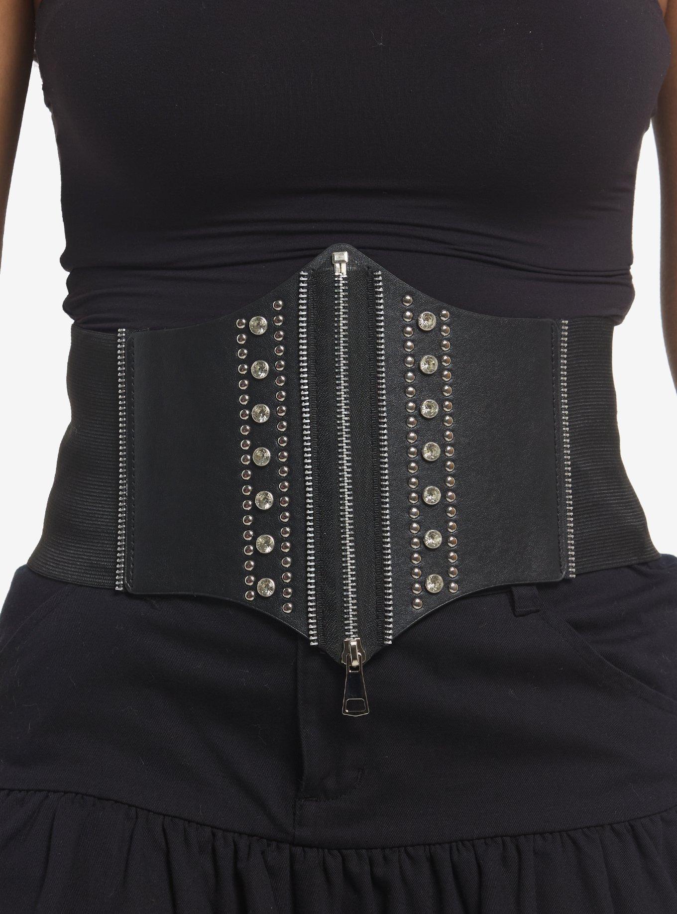 Rhinestone Stud Zipper Corset, , hi-res