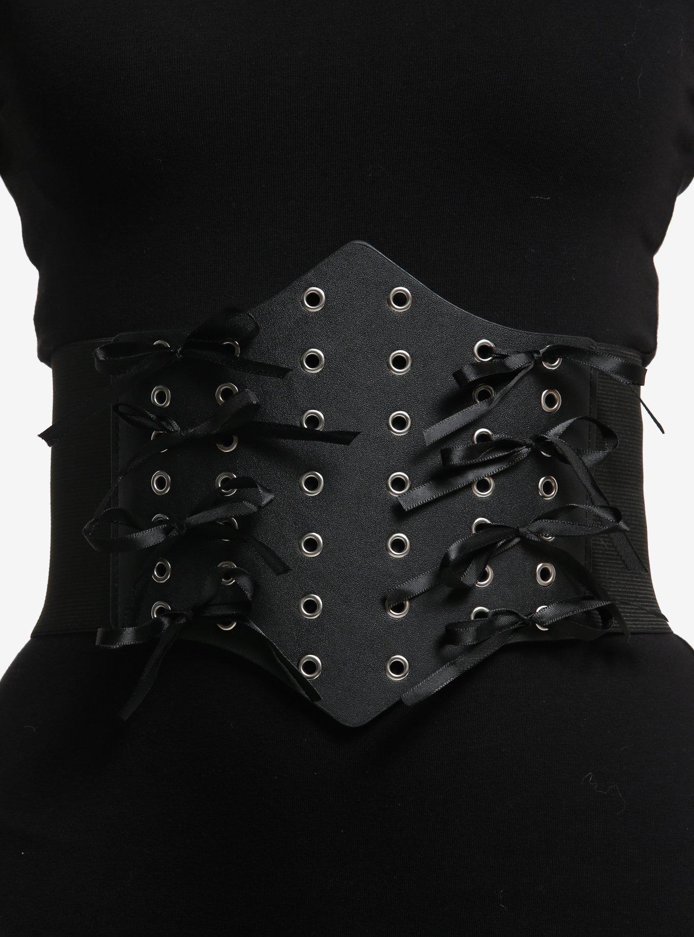Black Grommet Bow Corset Belt, , hi-res