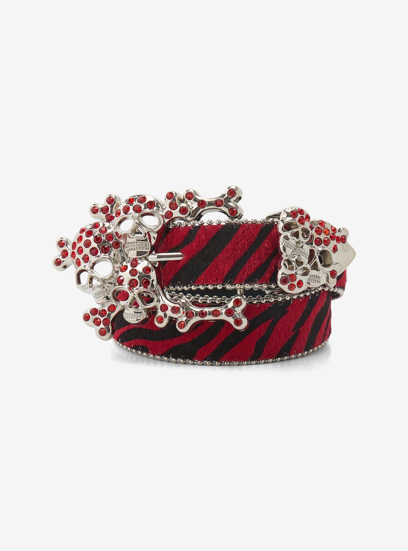 Black & Red Zebra Skull Belt, , hi-res