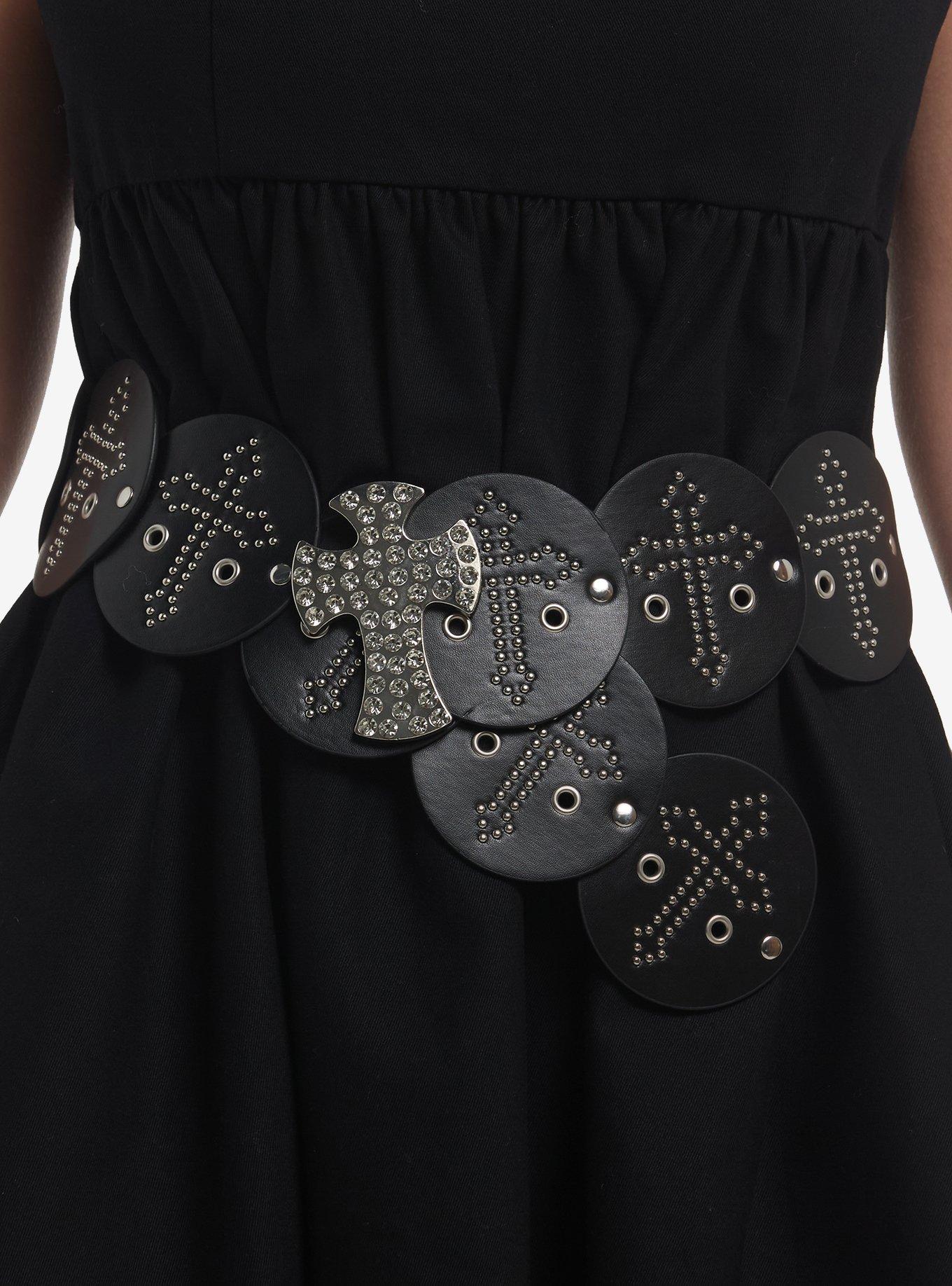 Black Cross Grommet Circular Disc Belt, , hi-res