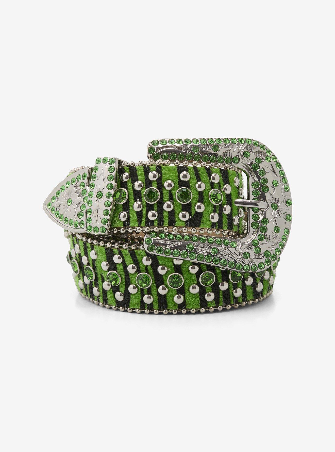 Black & Green Zebra Bling Belt, , hi-res