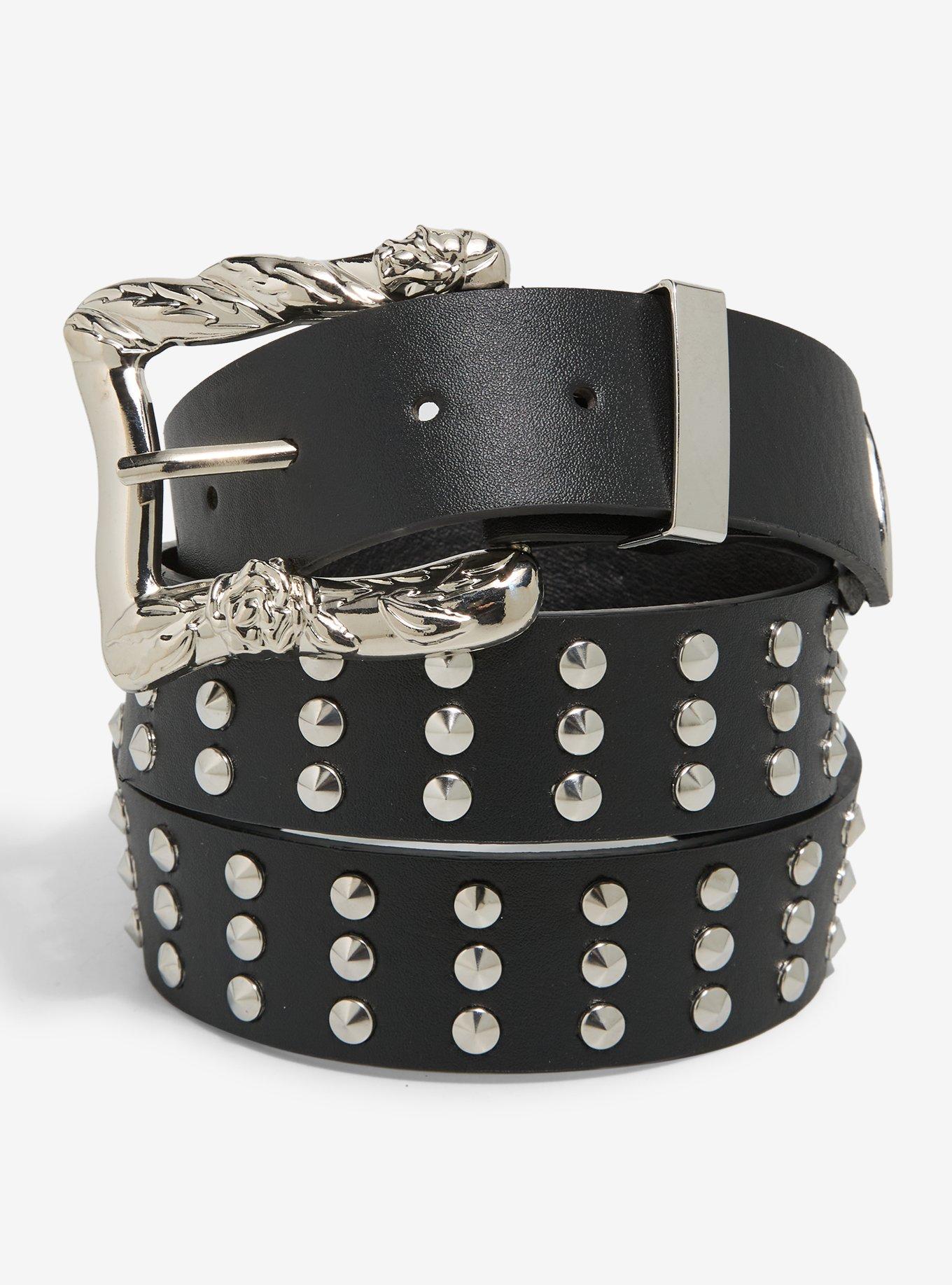 Black & Silver Three Row Cone Stud Belt, , hi-res