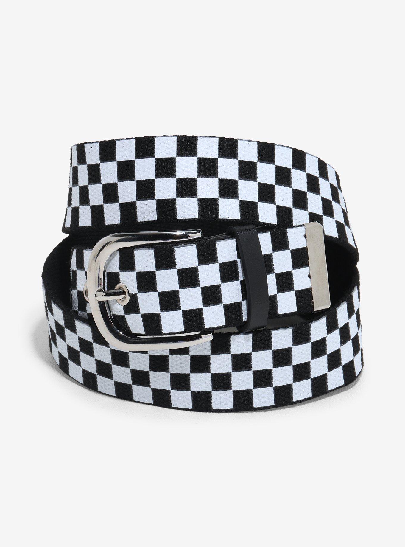 Black & White Checkered Canvas Belt, , hi-res