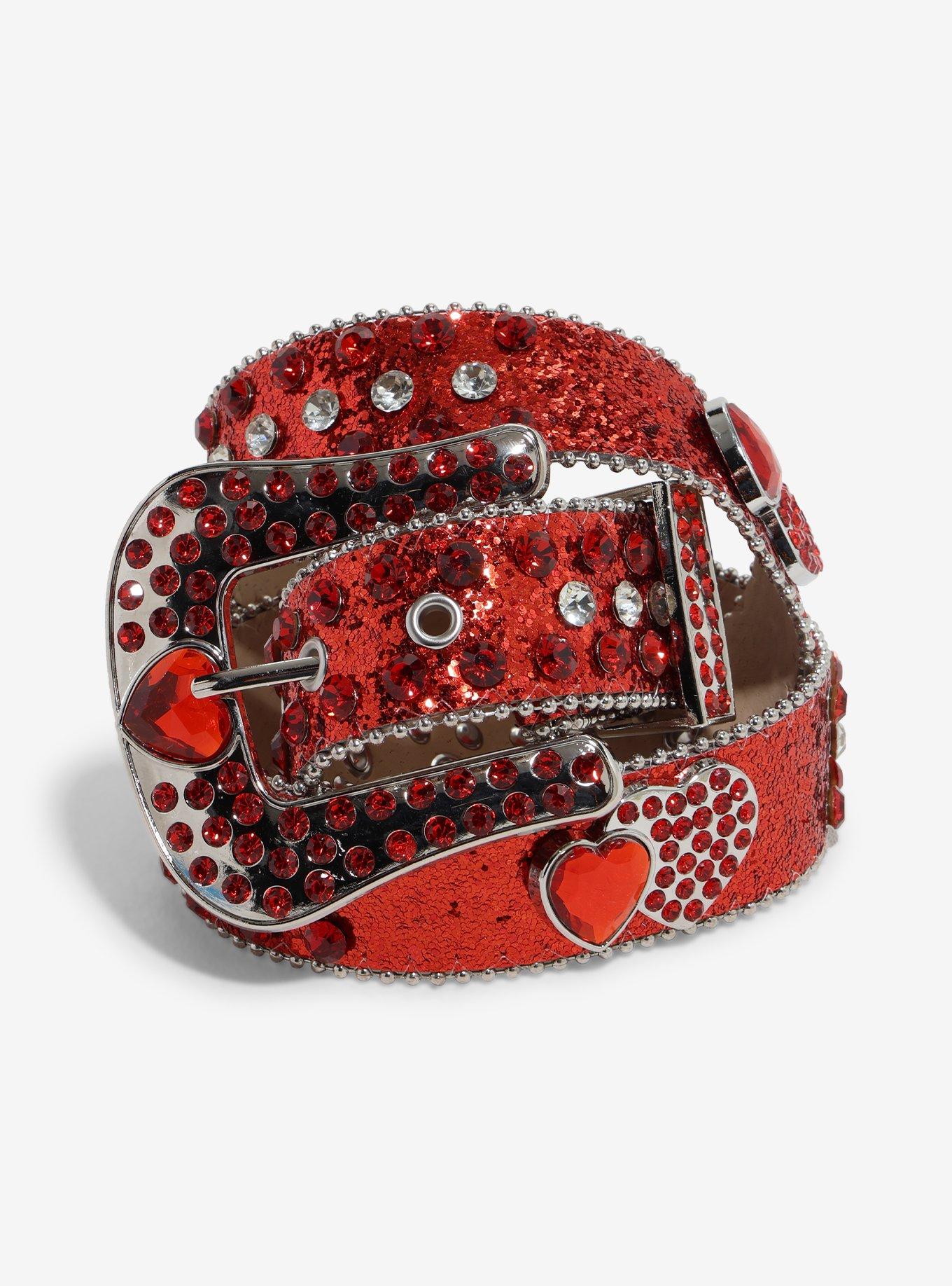 Red Heart Glitter Bling Belt | Hot Topic