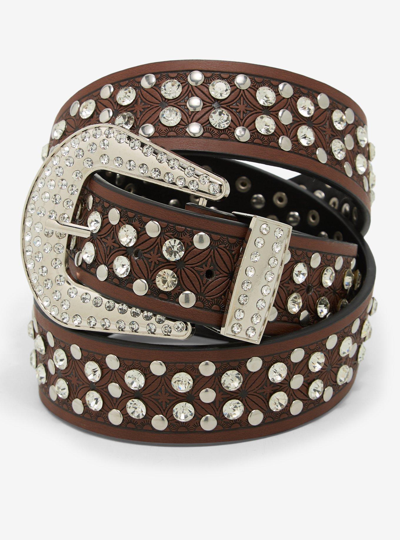Brown Floral Bling Western Belt, , hi-res