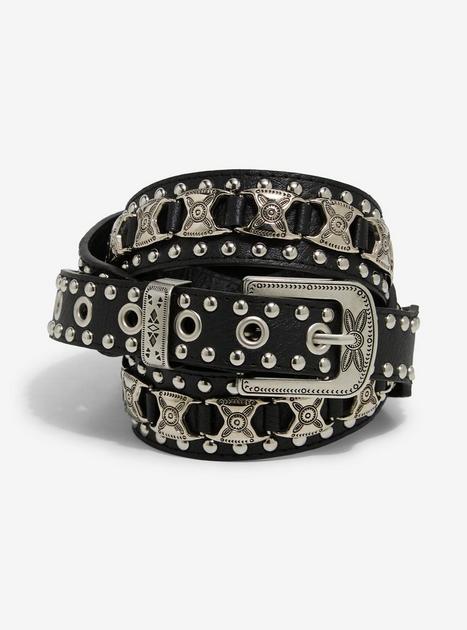 Black & Silver Grommet Circular Stud Belt | Hot Topic display picture 3
