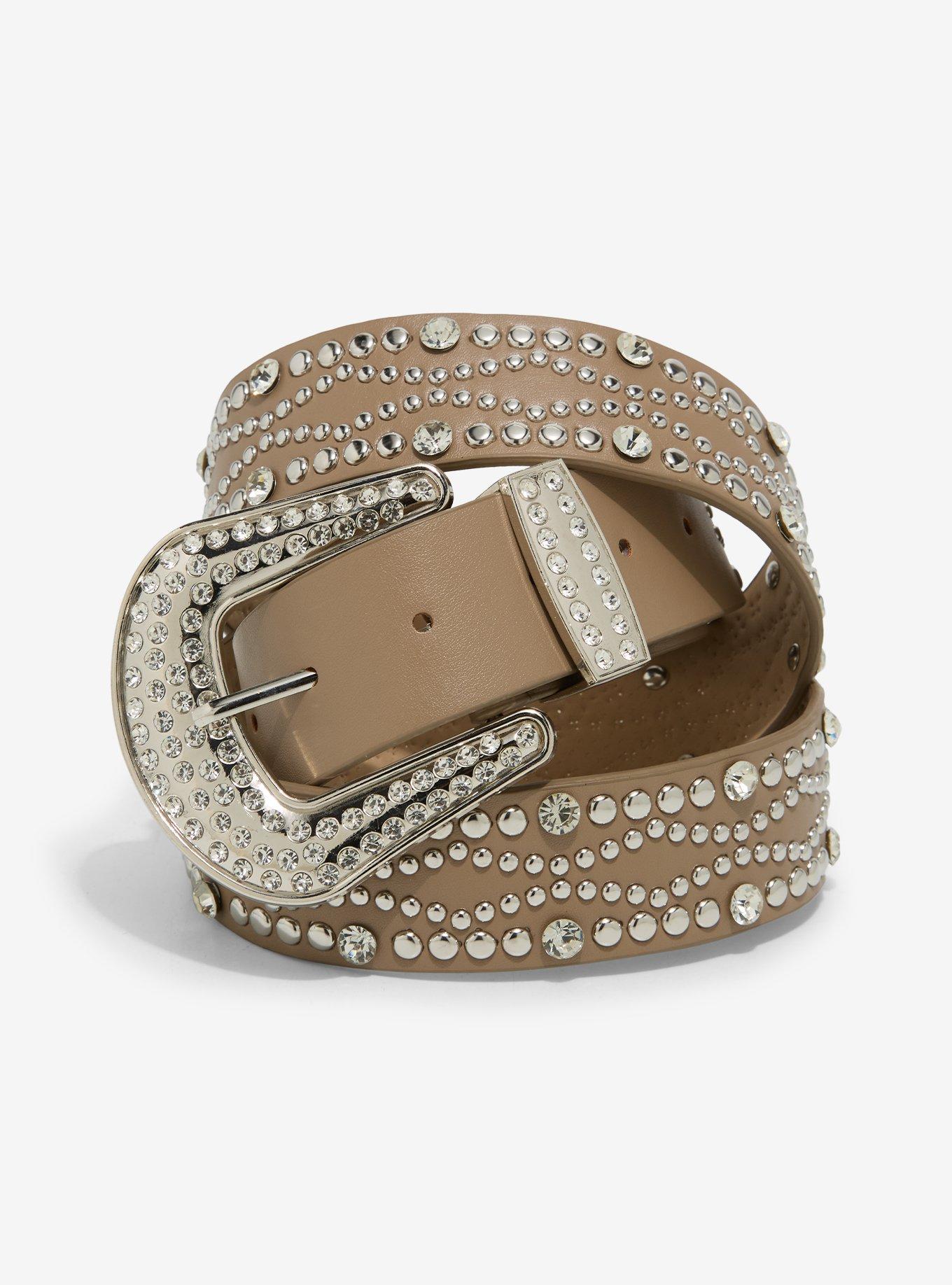 Tan Wave Stud Bling Western Belt, , hi-res