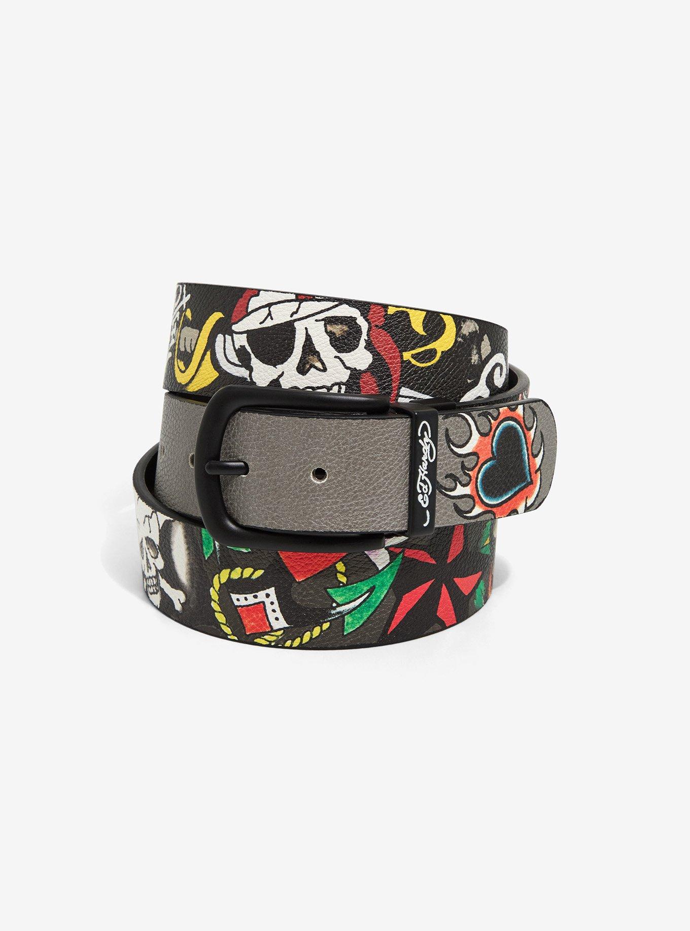 Ed Hardy Black & Grey Tattoo Art Reversible Belt, , hi-res