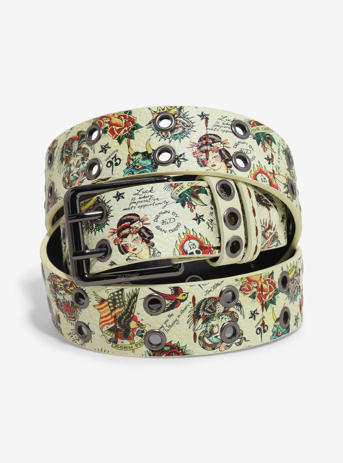 Ed Hardy Tattoo Icons Grommet Belt, , hi-res