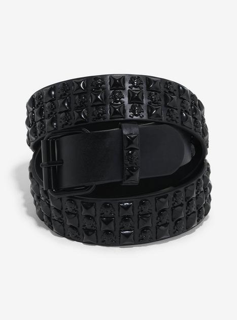 Black Skull Three Row Pyramid Stud Belt | Hot Topic display picture 2