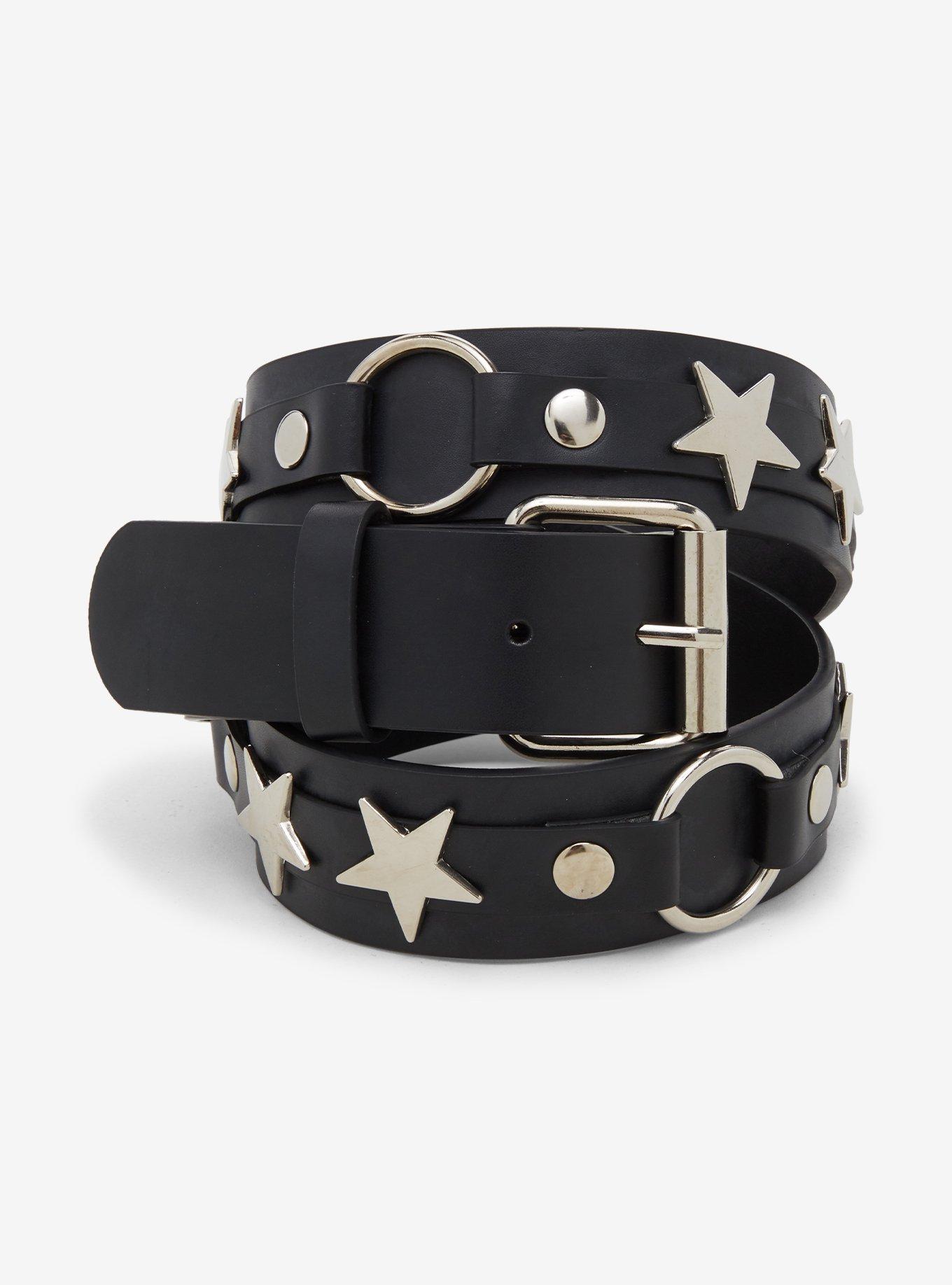 Black & Silver Star O-ring Belt, , hi-res