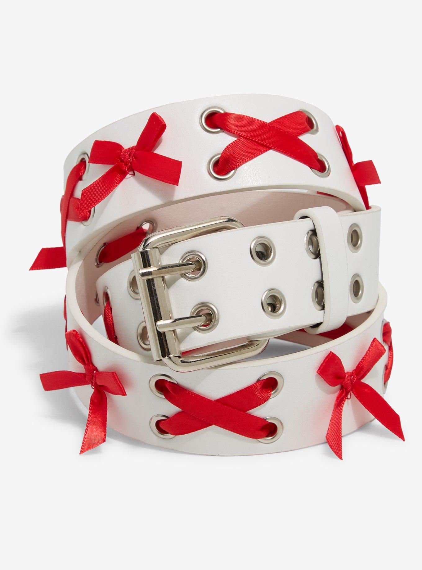 White & Red Bow Grommet Belt, , hi-res