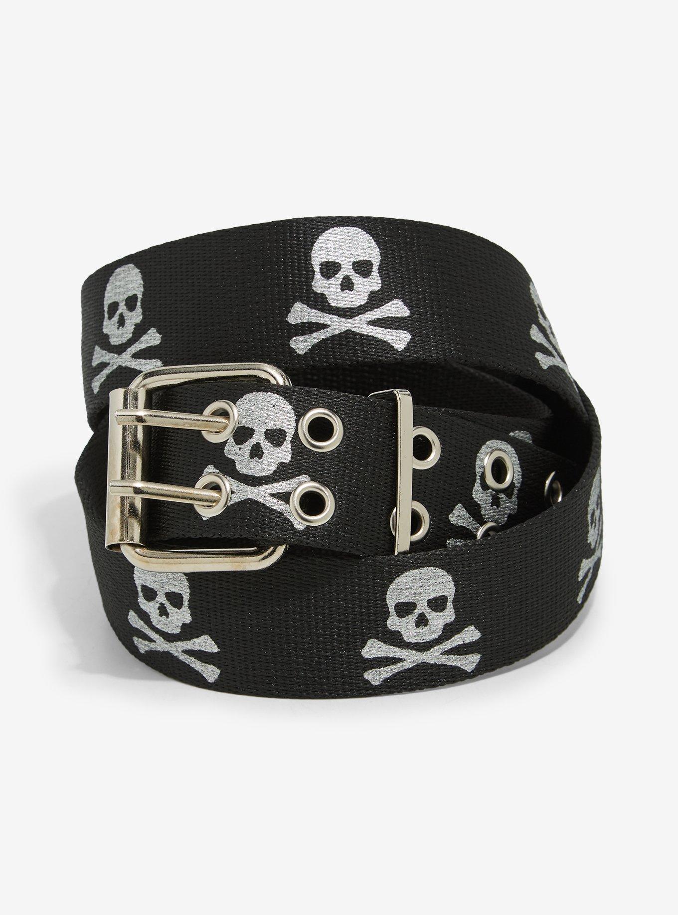 Black & Silver Skull & Crossbones Canvas Belt, , hi-res