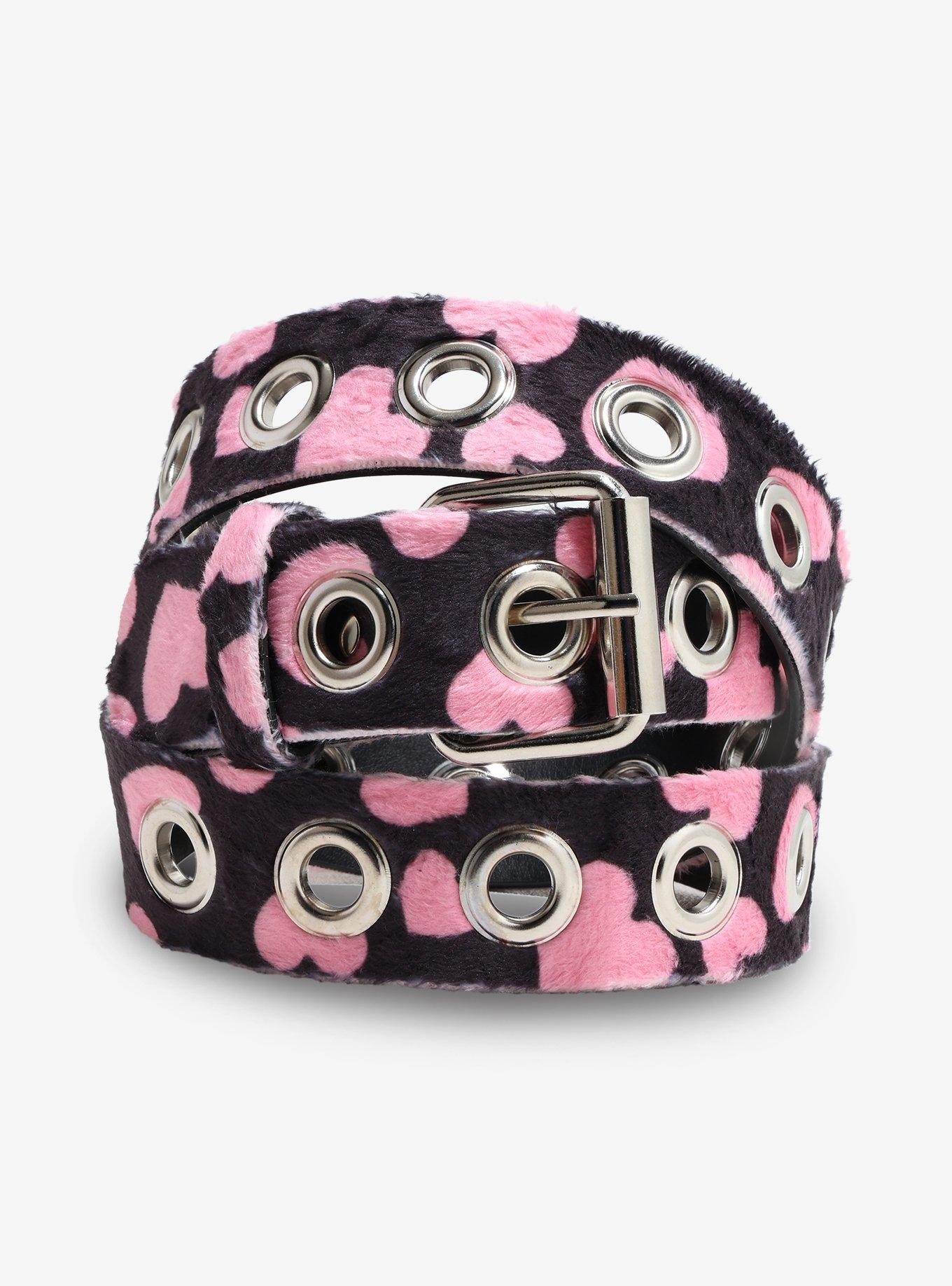Black & Pink Heart Fuzzy Belt, , hi-res