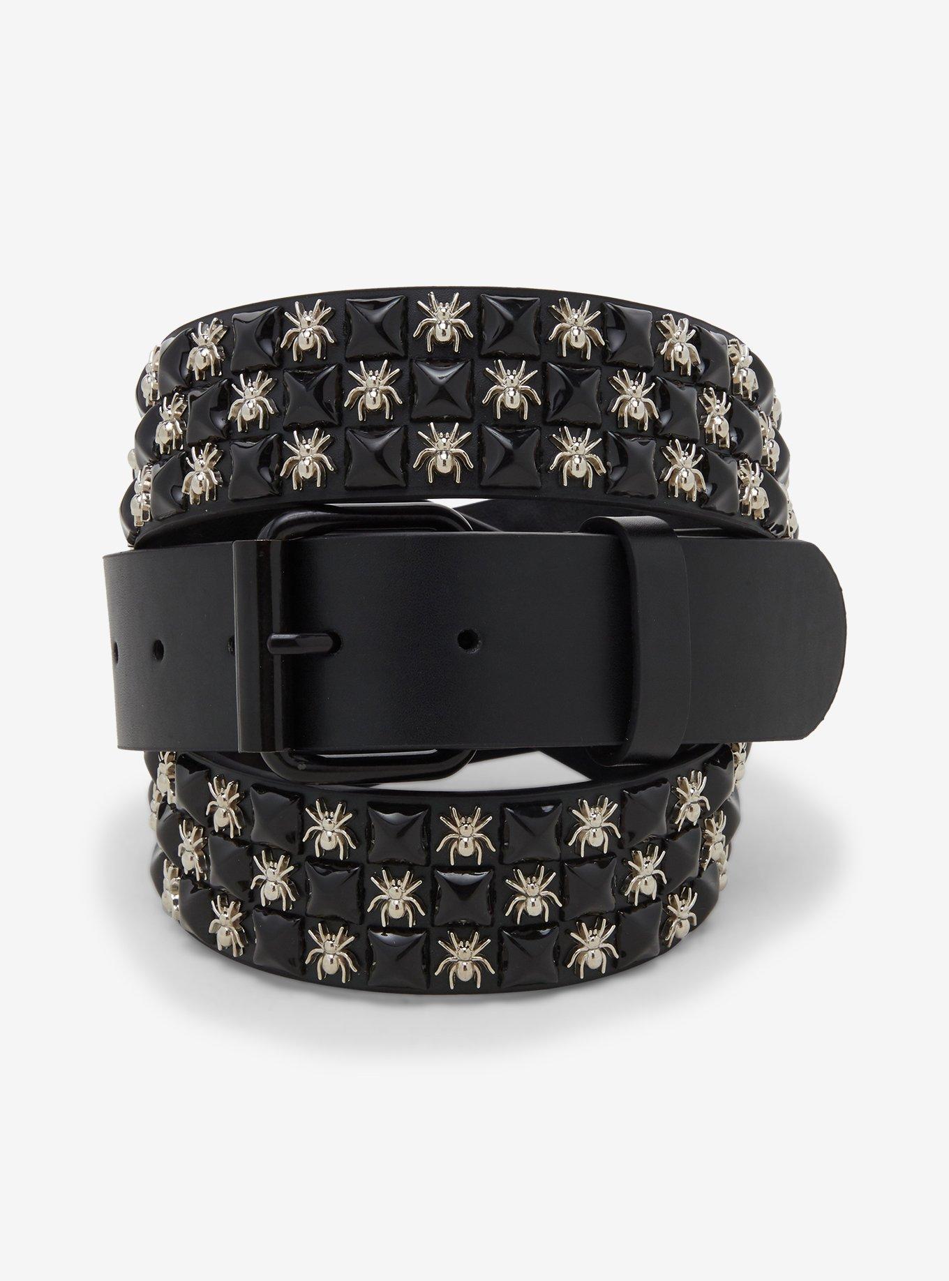 Black Spider Three Row Pyramid Stud Belt, , hi-res