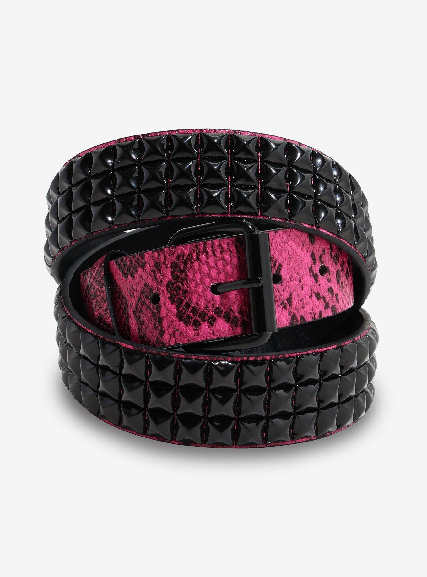 Pink Snake Skin Three Row Pyramid Stud Belt, , hi-res
