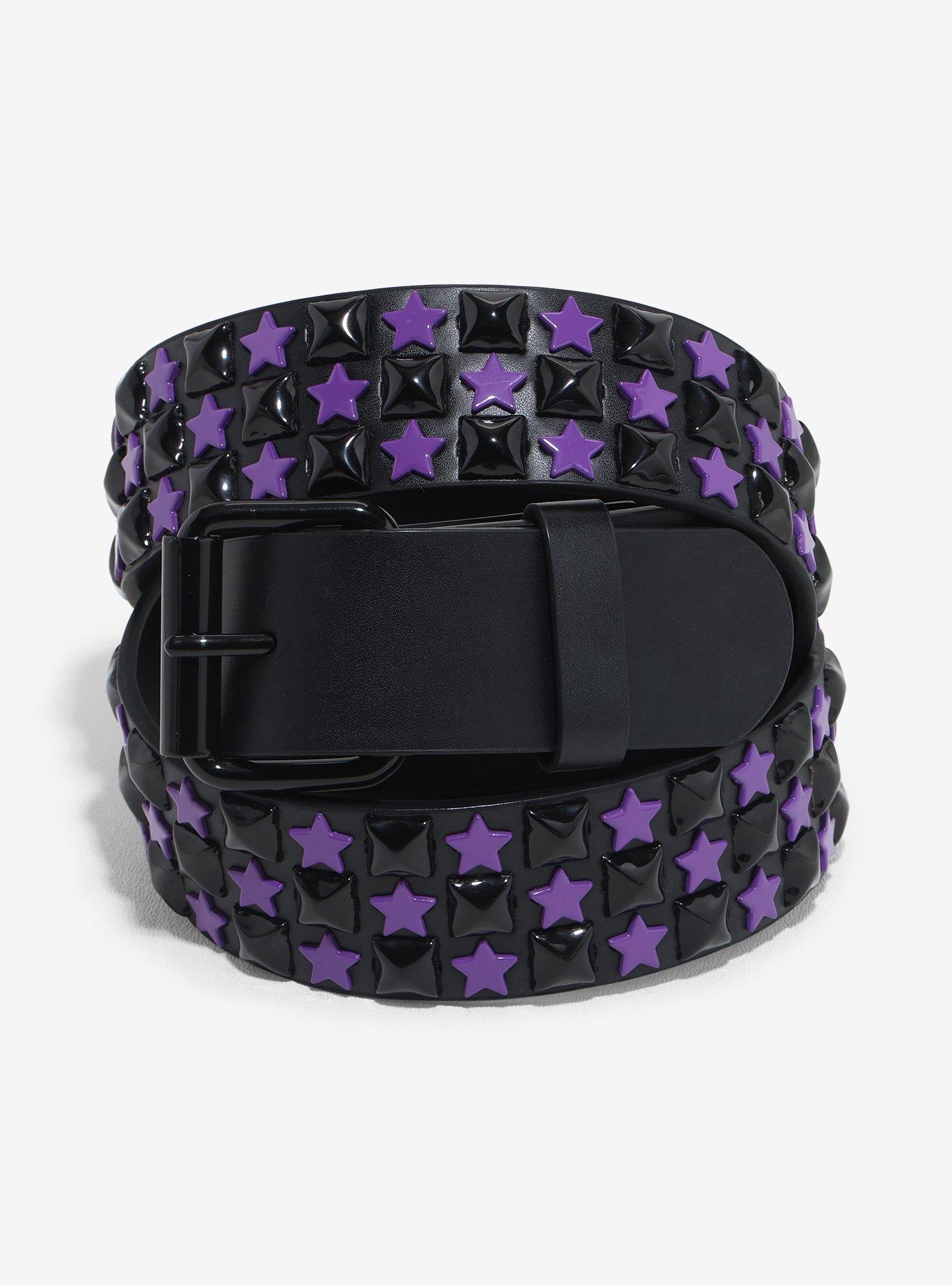 Black & Purple Star Three Row Pyramid Stud Belt | Hot Topic