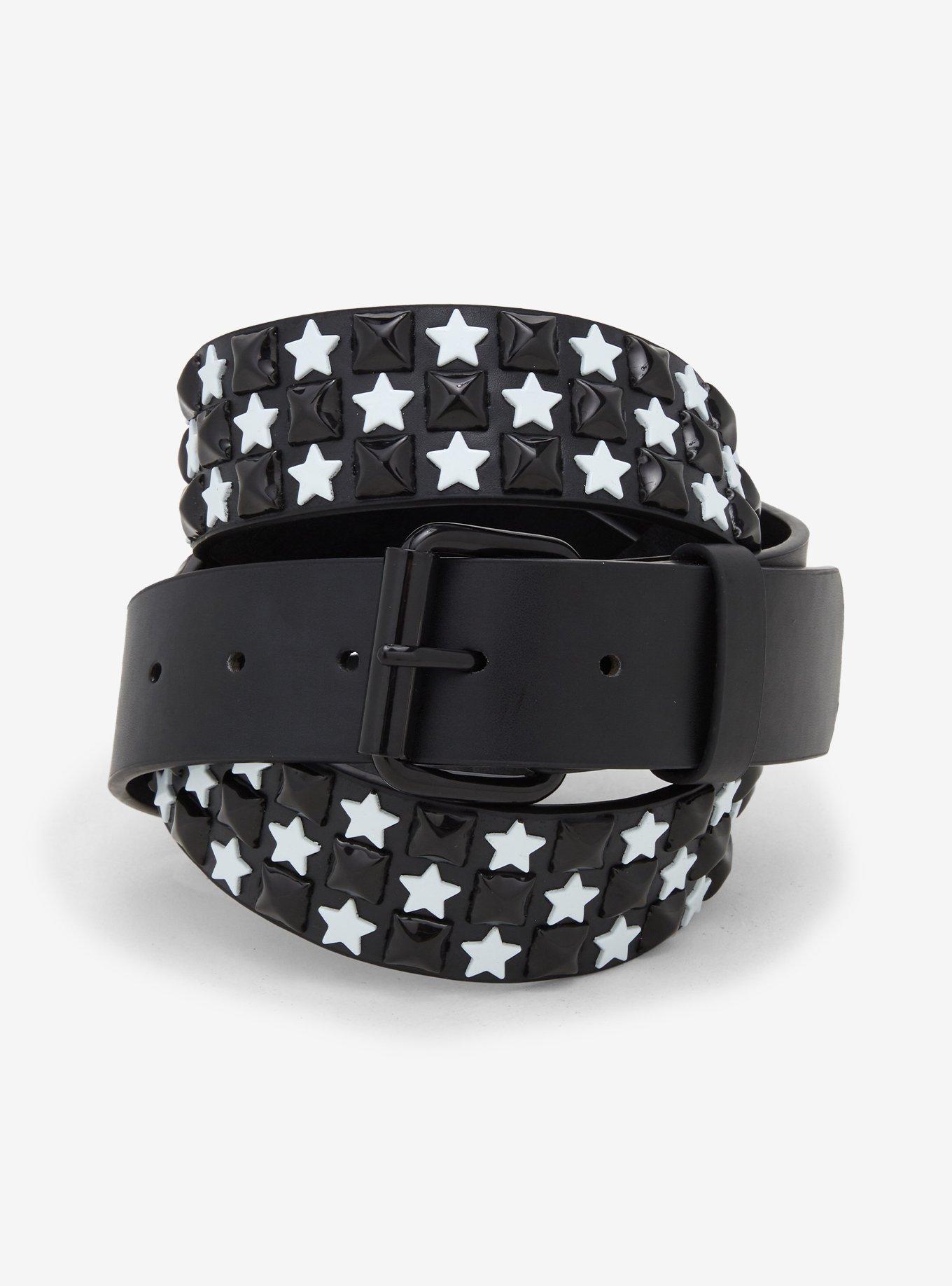 Black & White Star Three Row Pyramid Stud Belt, , hi-res