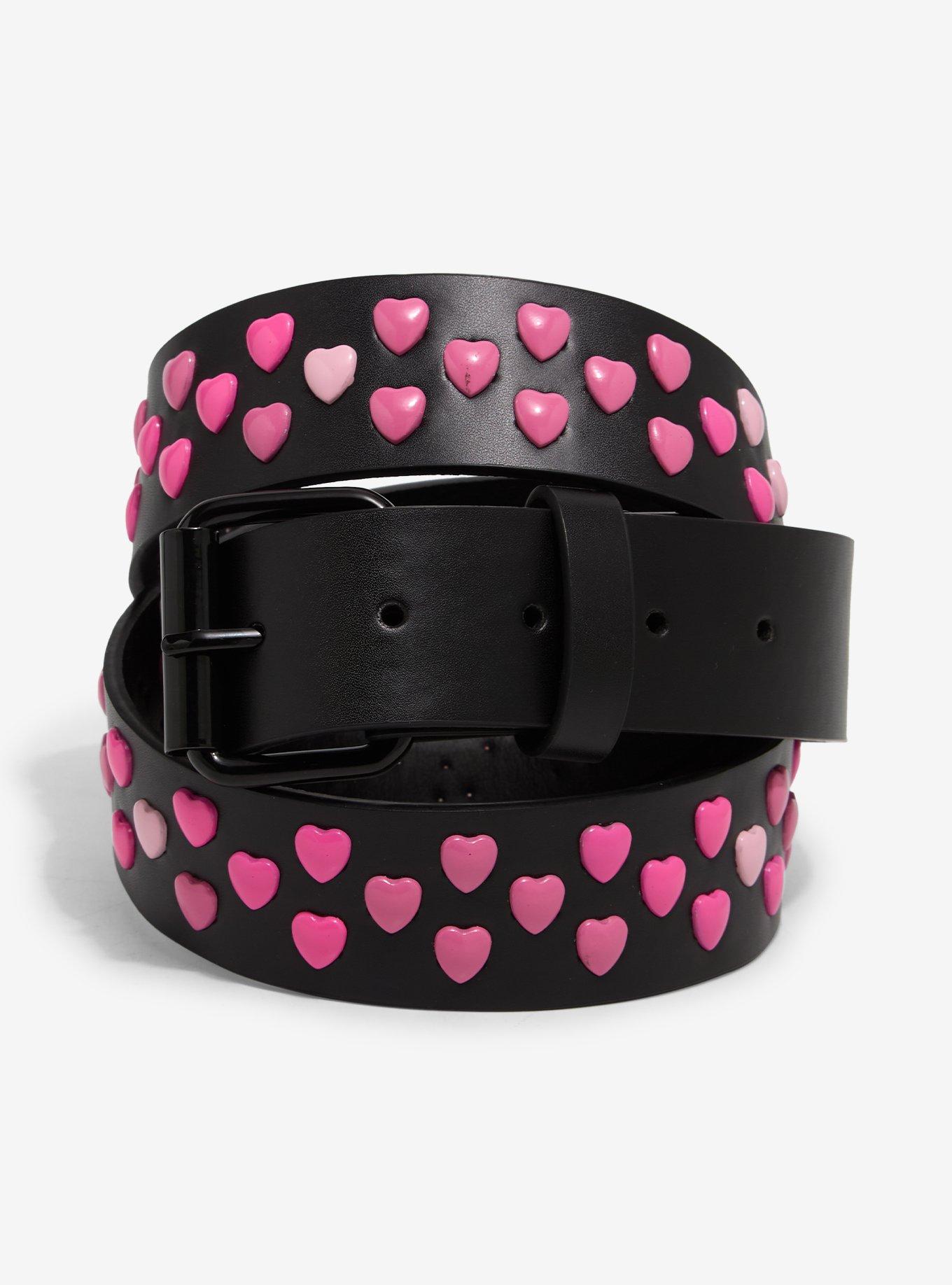 Black & Pink Heart Stud Belt, , hi-res