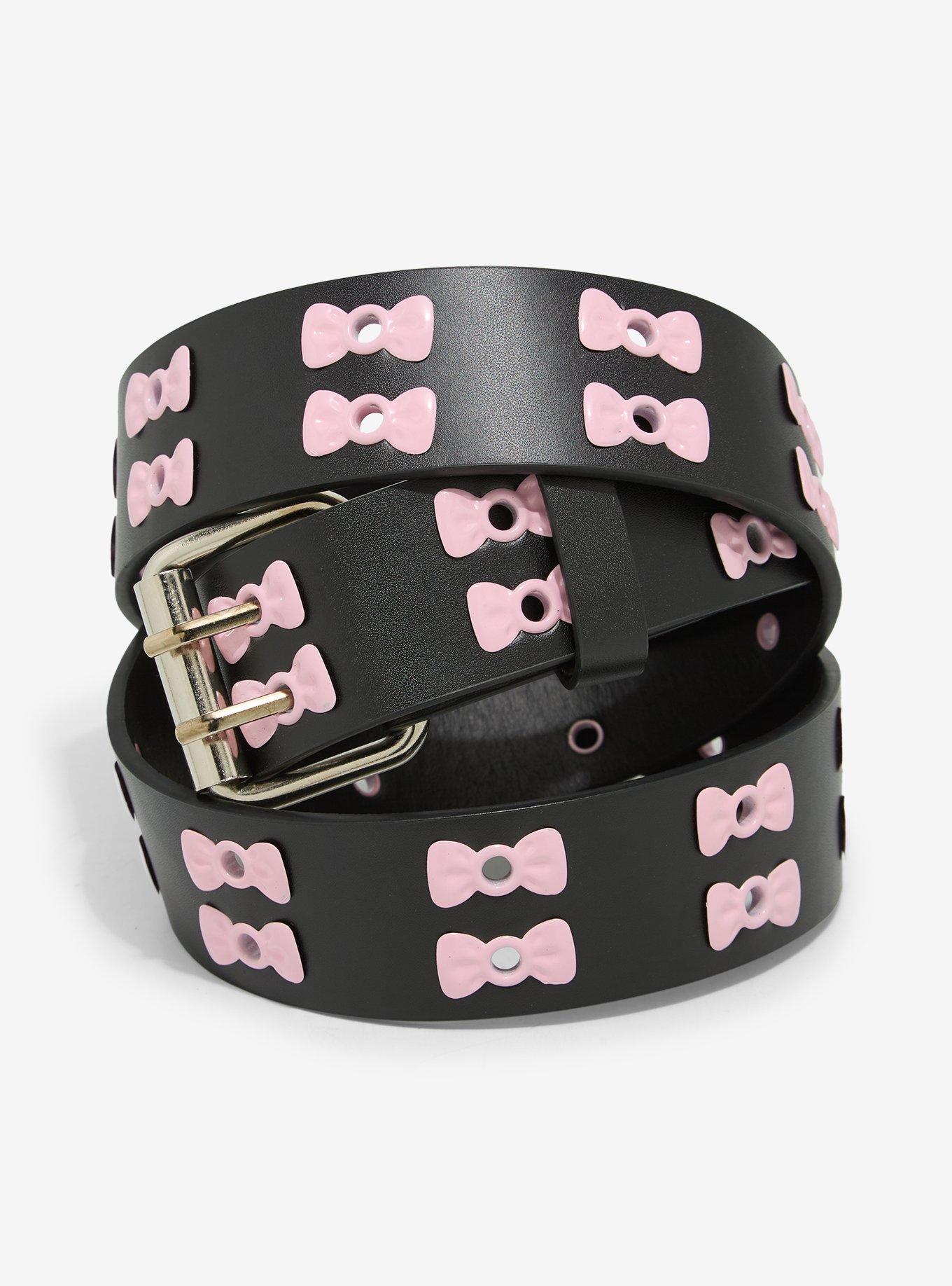 Black & Pink Bow Grommet Belt, , hi-res