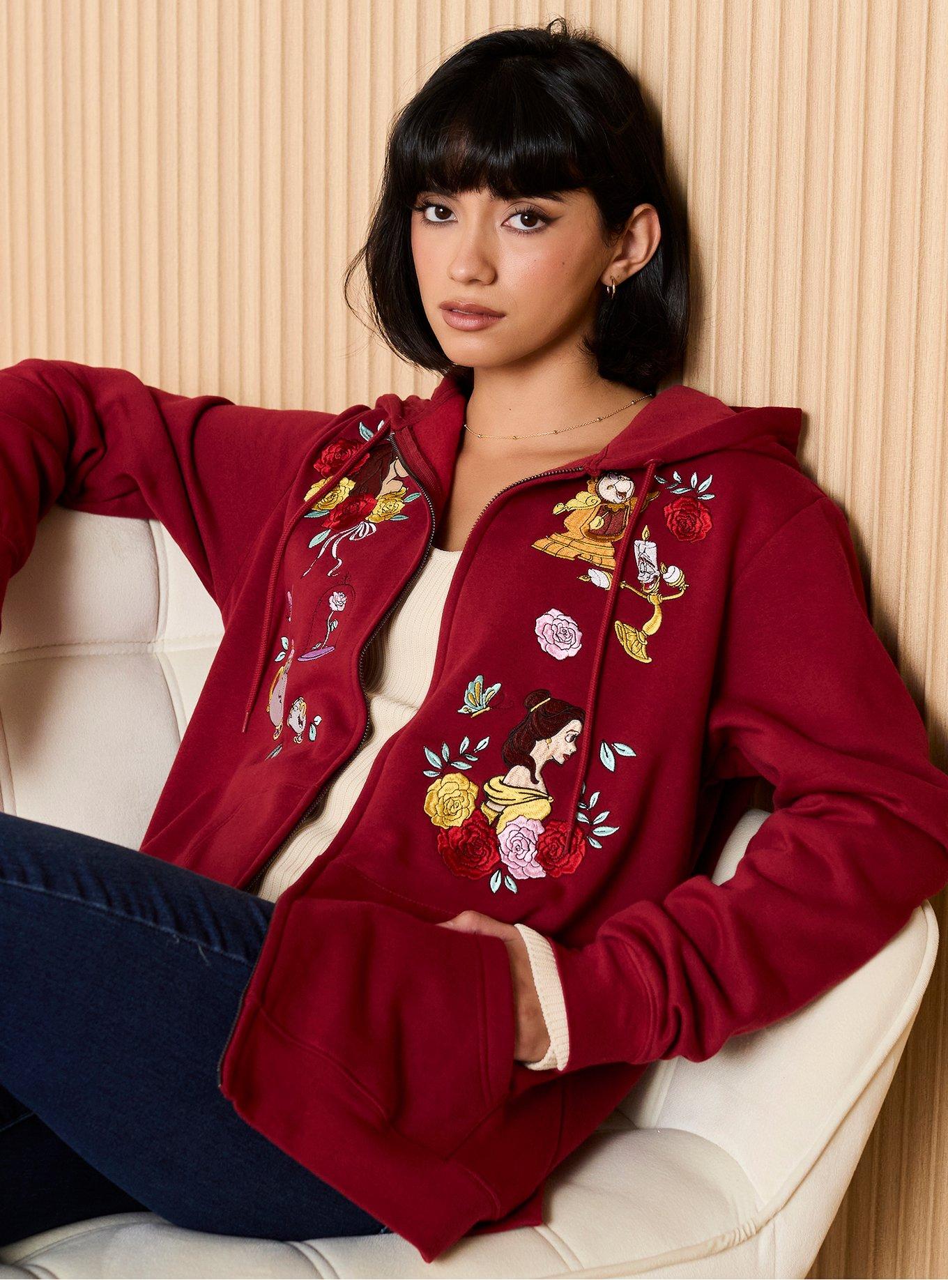 Disney Beauty and The Beast Embroidered Characters Zippered Hoodie - BoxLunch Exclusive
