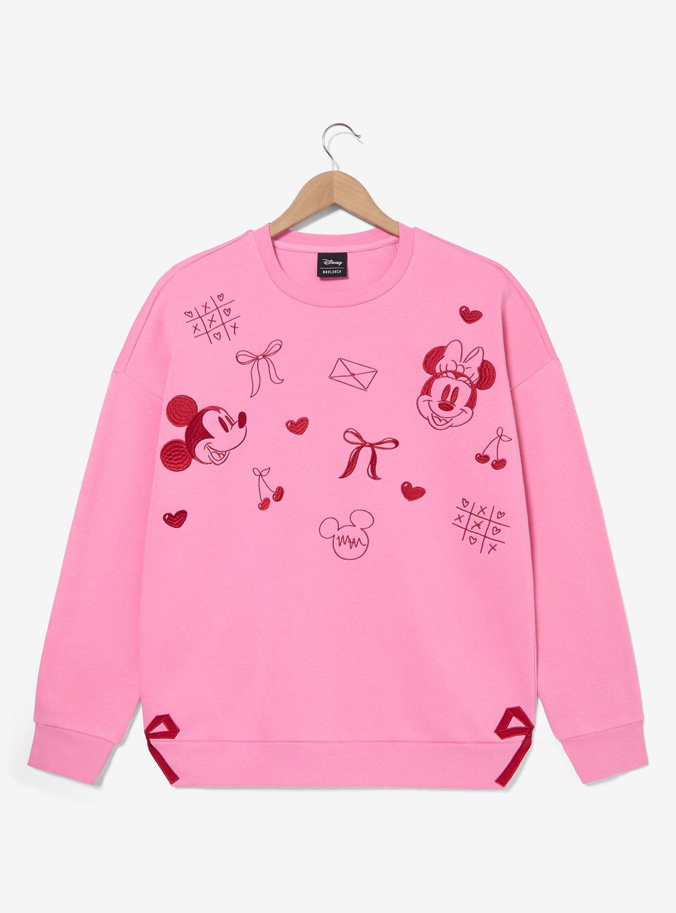 Disney Mickey & Minnie Valentine's Day Pink Crewneck &mdash; BoxLunch Exclusive, , hi-res