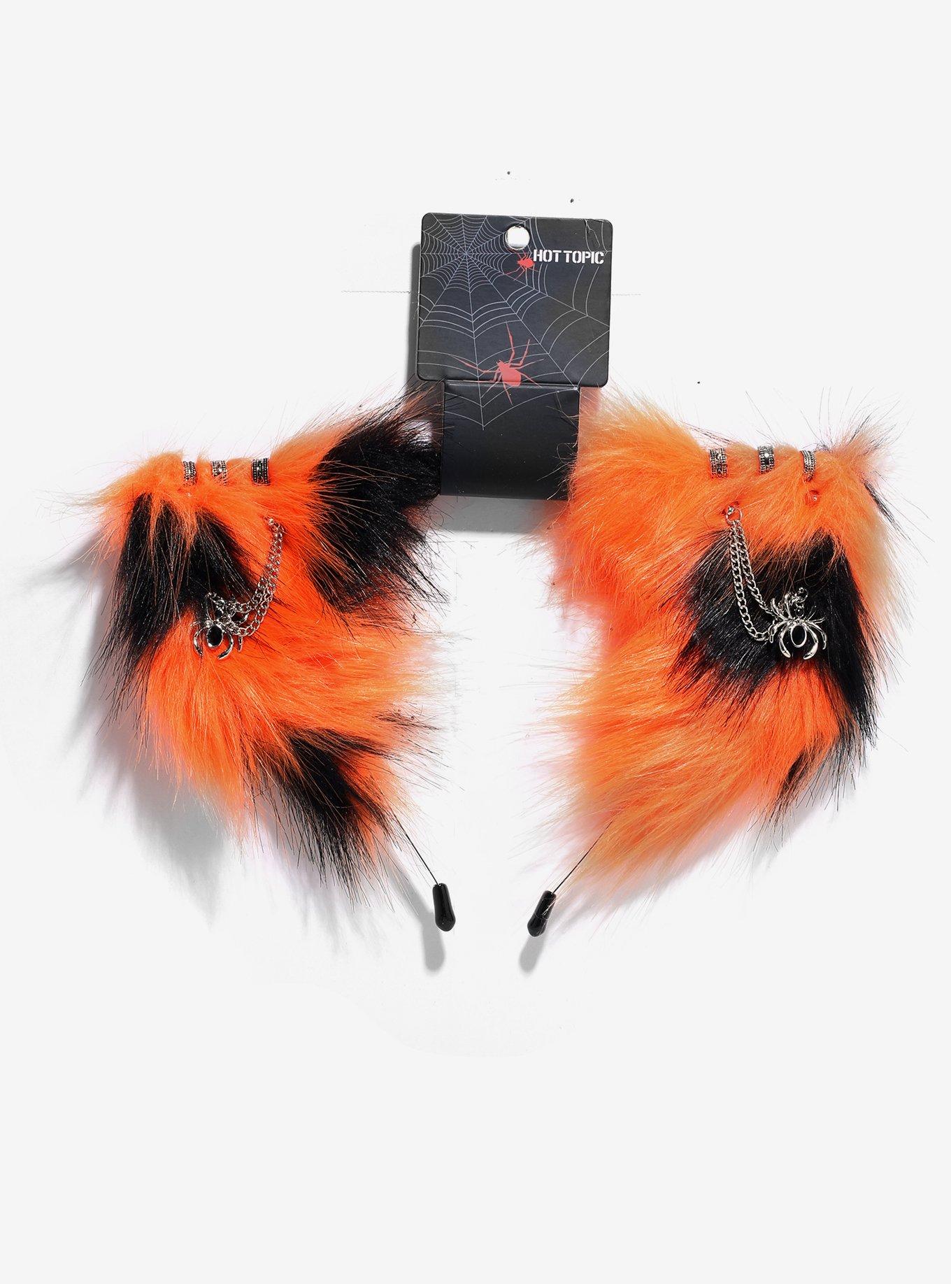 Black & Orange Spider Fuzzy Cat Ear Headband, , hi-res