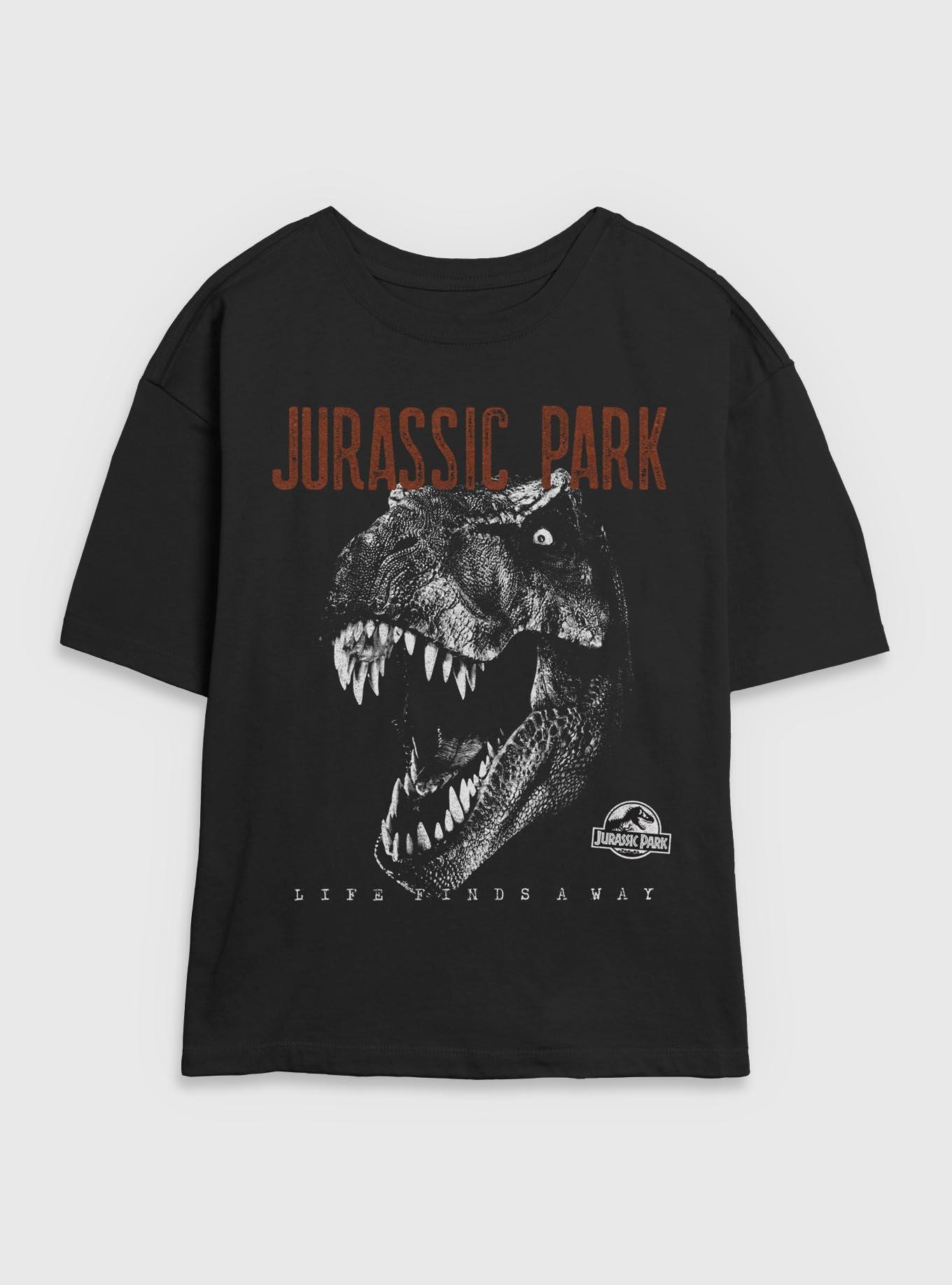 Jurassic Park T-Rex Life Finds A Way Girls Skimmer T-Shirt BoxLunch Exclusive, BLACK, hi-res
