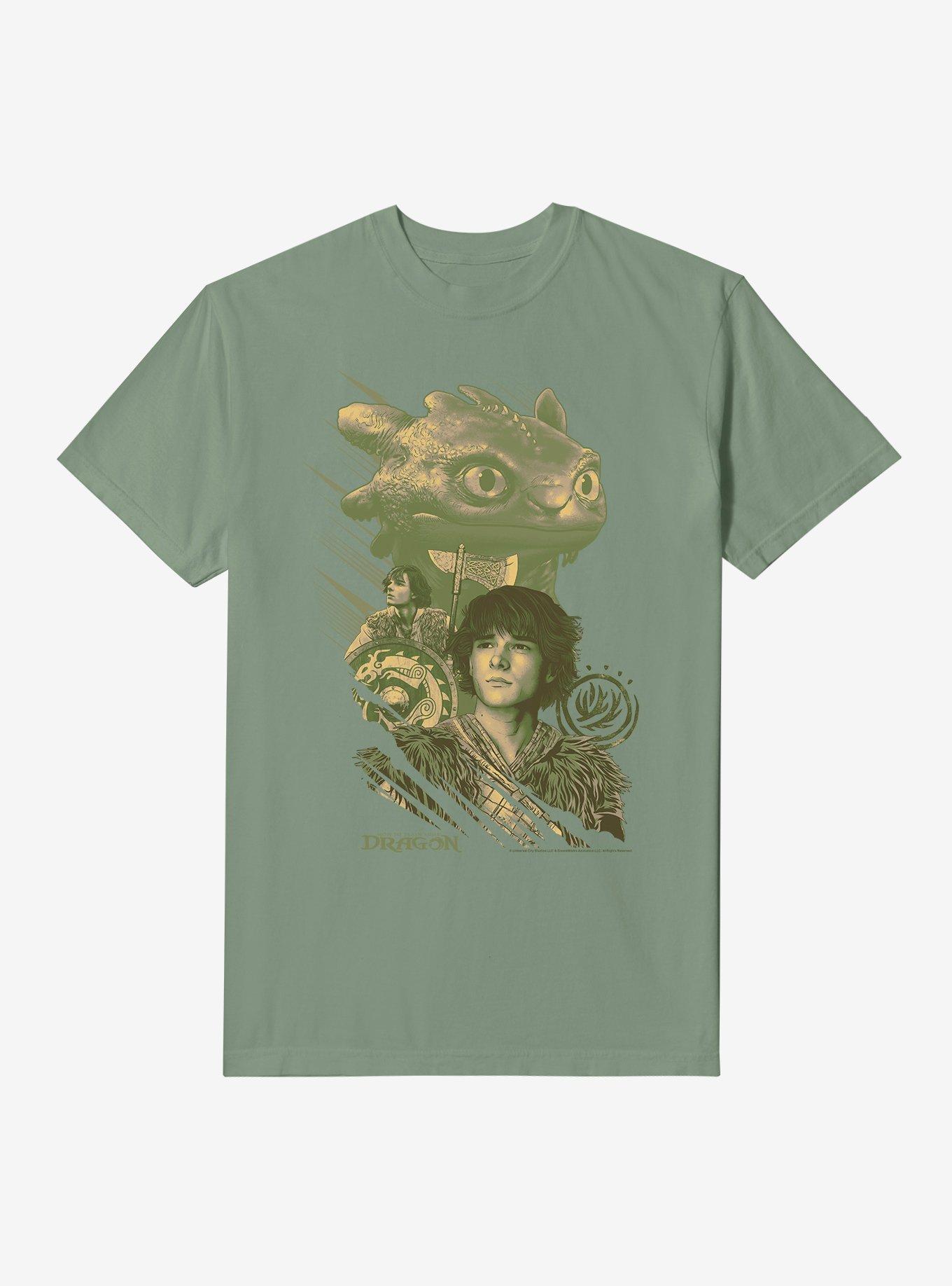 How To Train Your Dragon Hiccup And Toothless Garment-Dyed T-Shirt, MOSS, hi-res