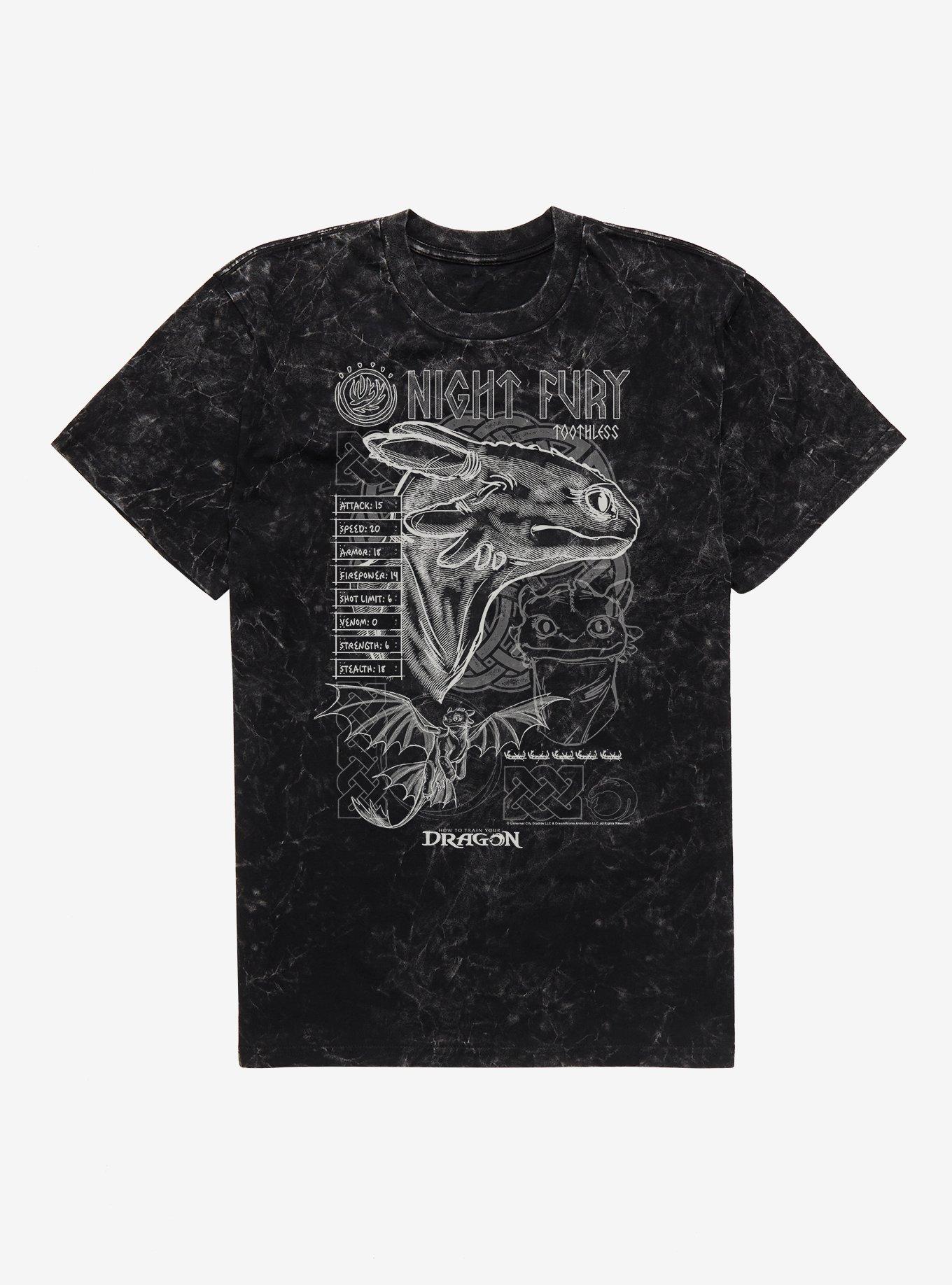 How To Train Your Dragon Night Fury Stats Mineral Wash T-Shirt, , hi-res
