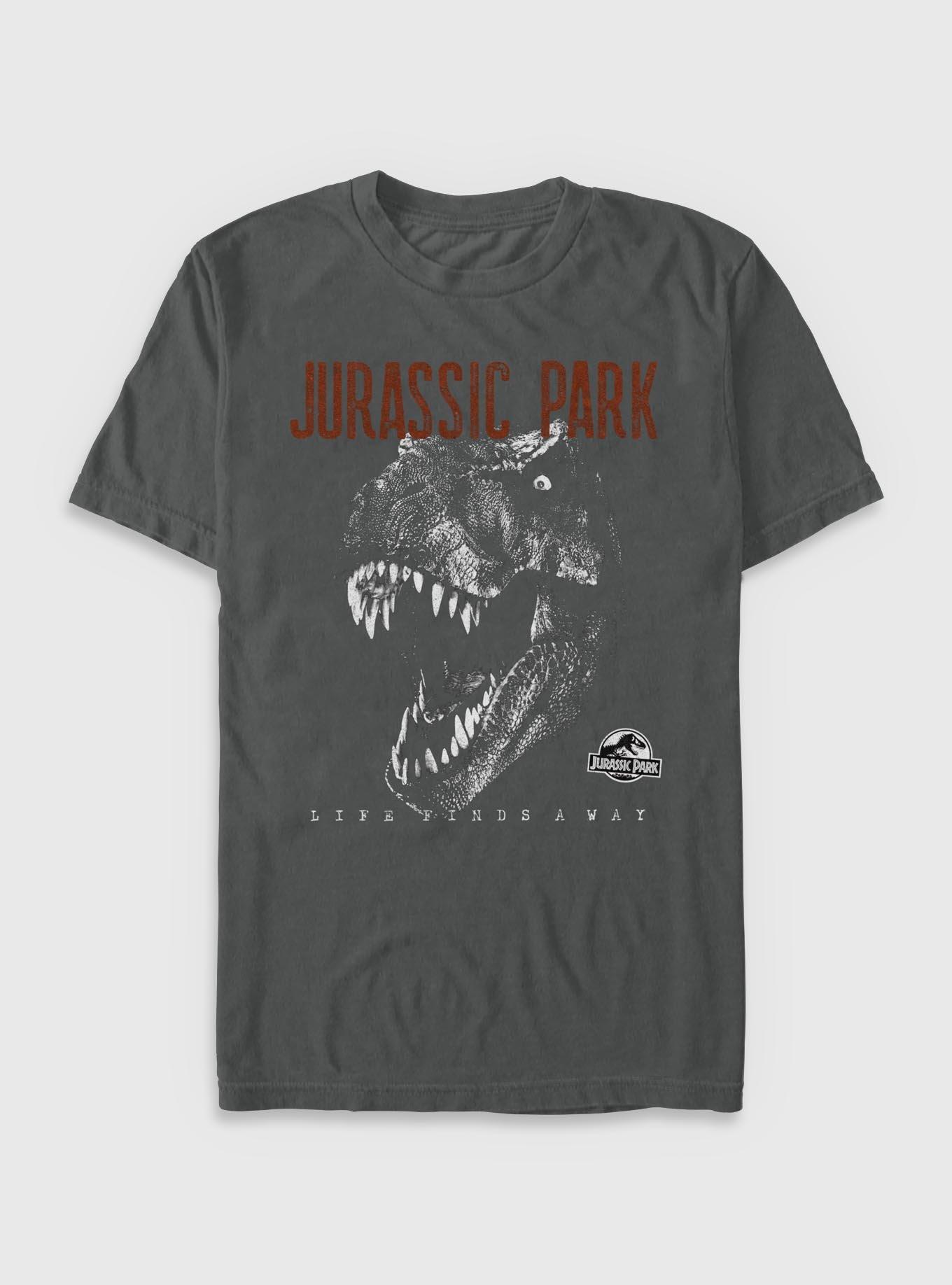 Jurassic Park T-Rex Life Finds A Way Garment Dye T-Shirt BoxLunch Exclusive, GRAPHITE, hi-res
