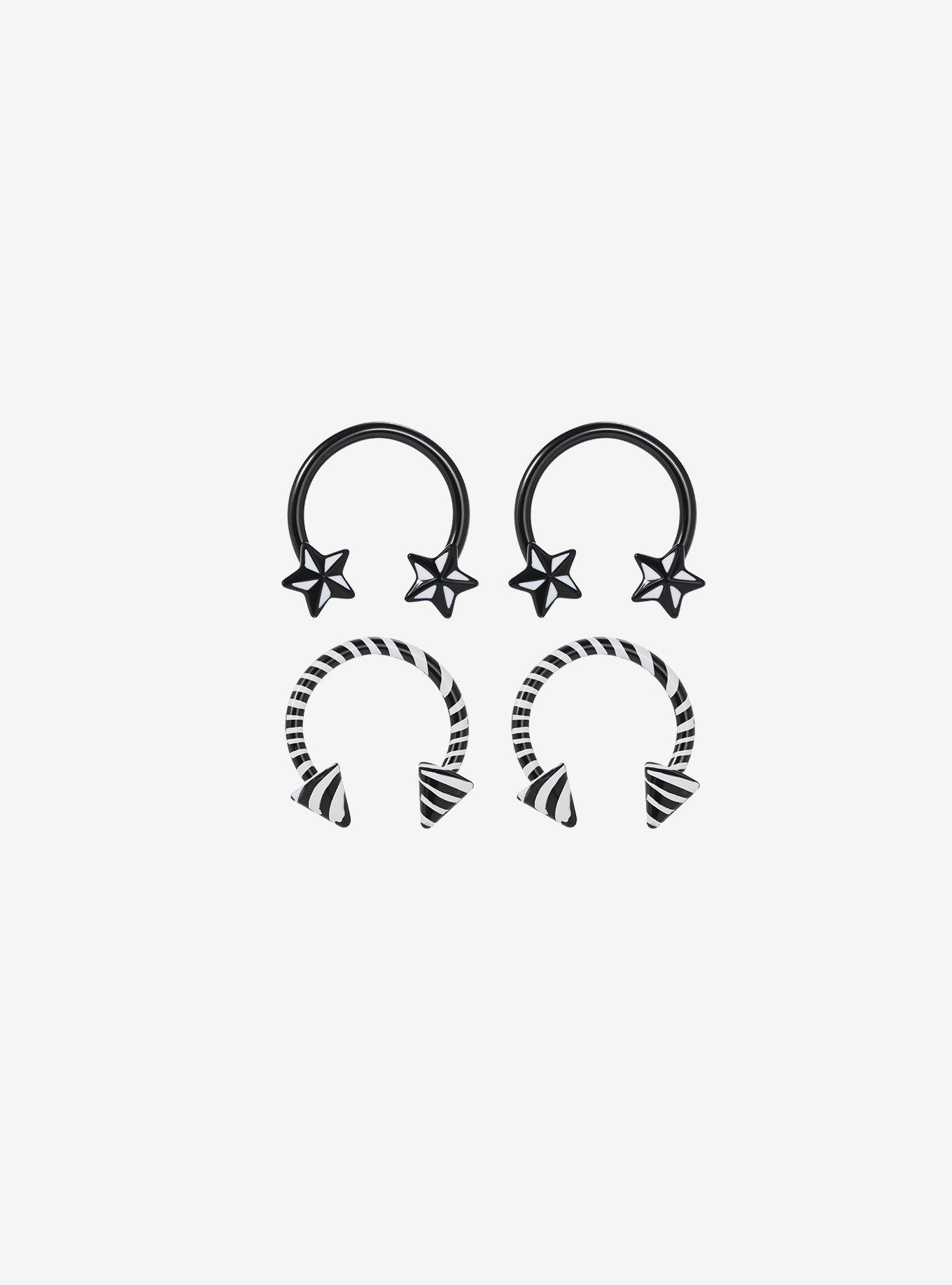 14G Steel Black & White Star & Stripe Circular Barbell 4 Pack, , hi-res