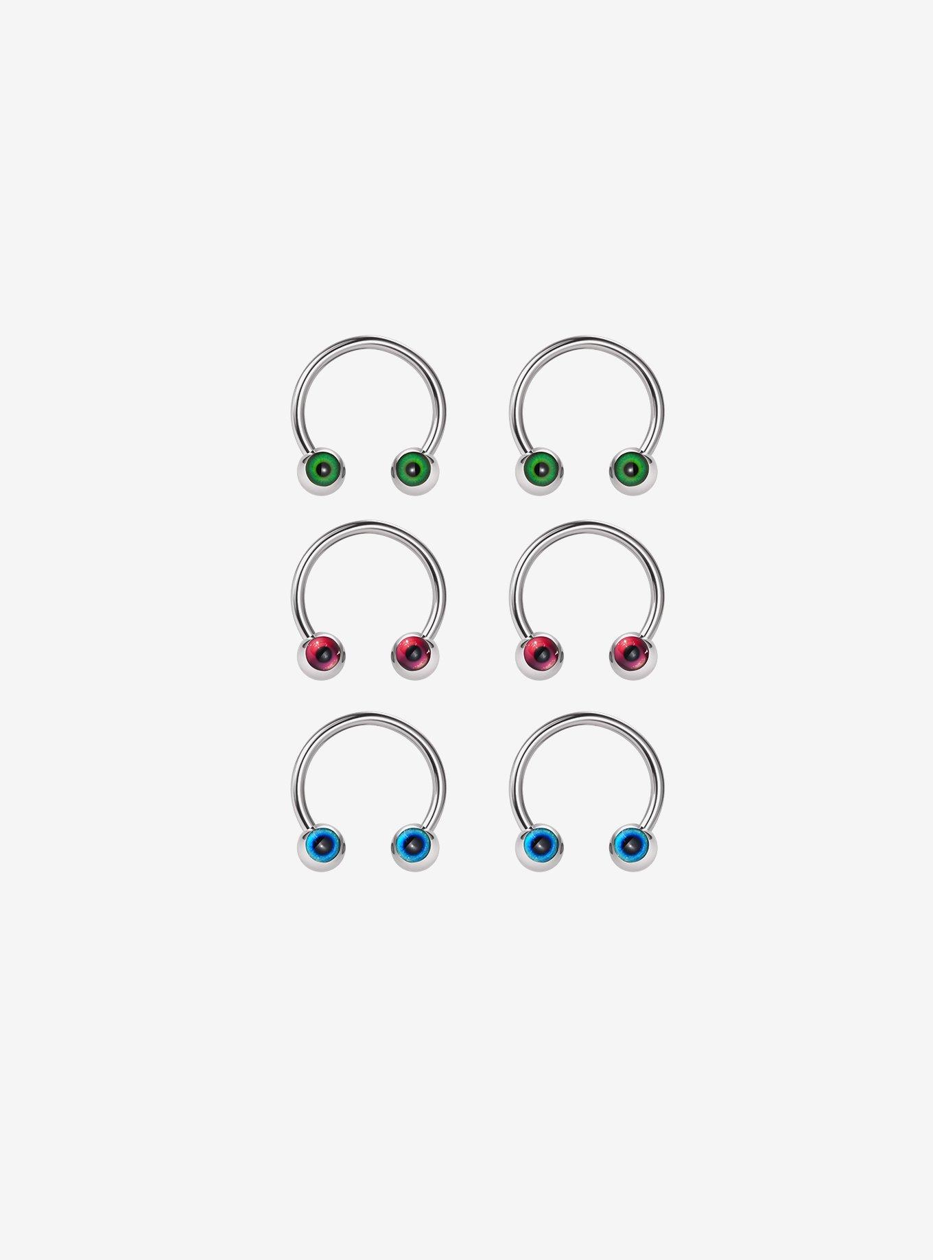 14G Steel Silver Eyeball Circular Barbell 6 Pack