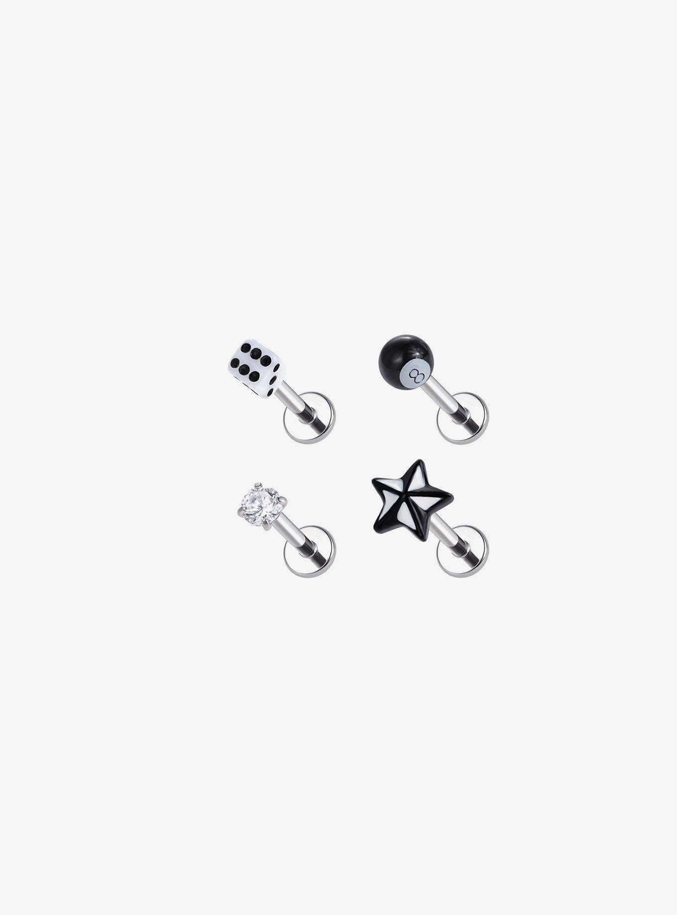 14G Steel Acrylic Dice & Star Labret Stud 4 Pack, , hi-res