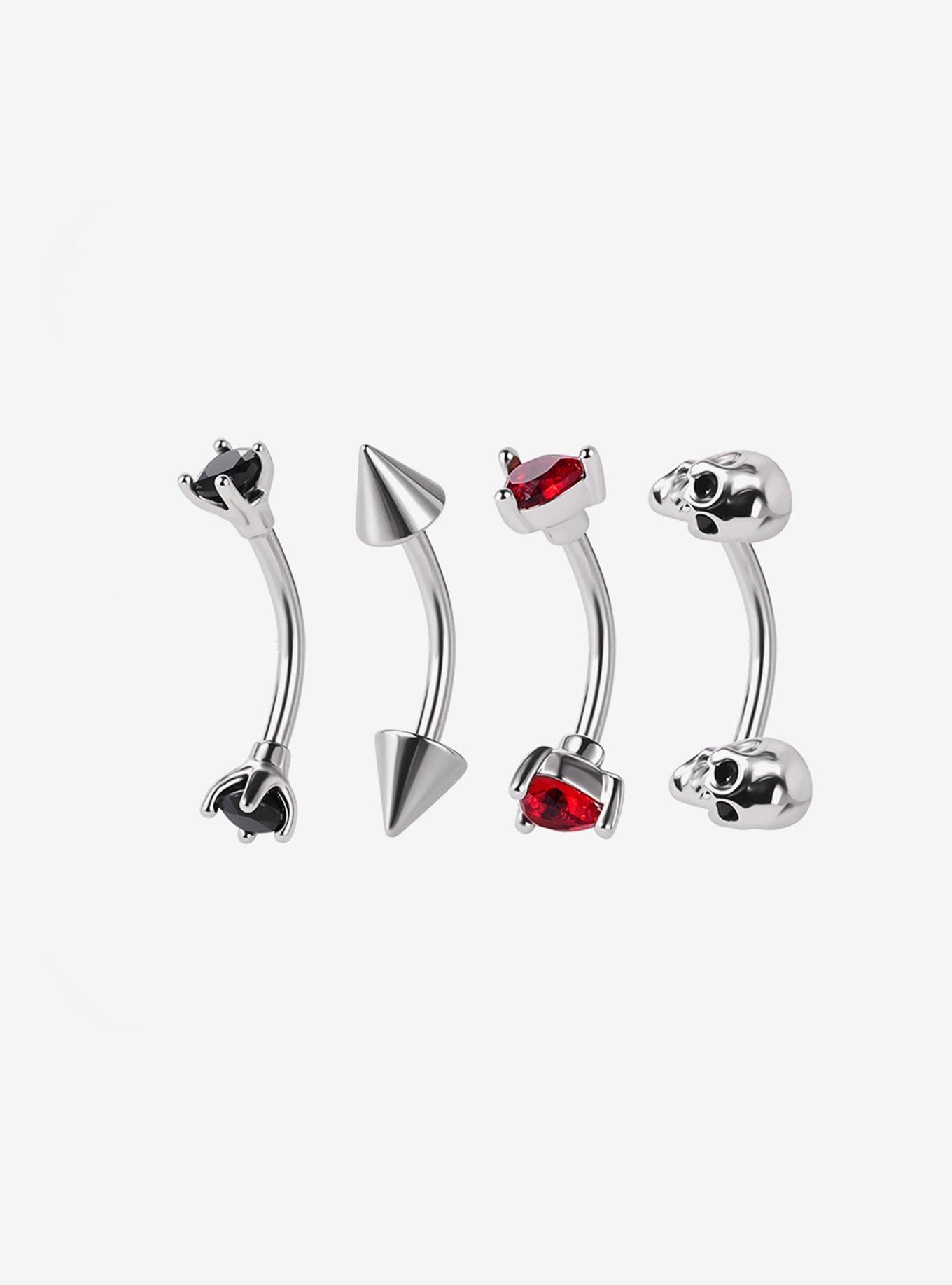 Steel Goth Skull Eyebrow Barbell 4 Pack, , hi-res