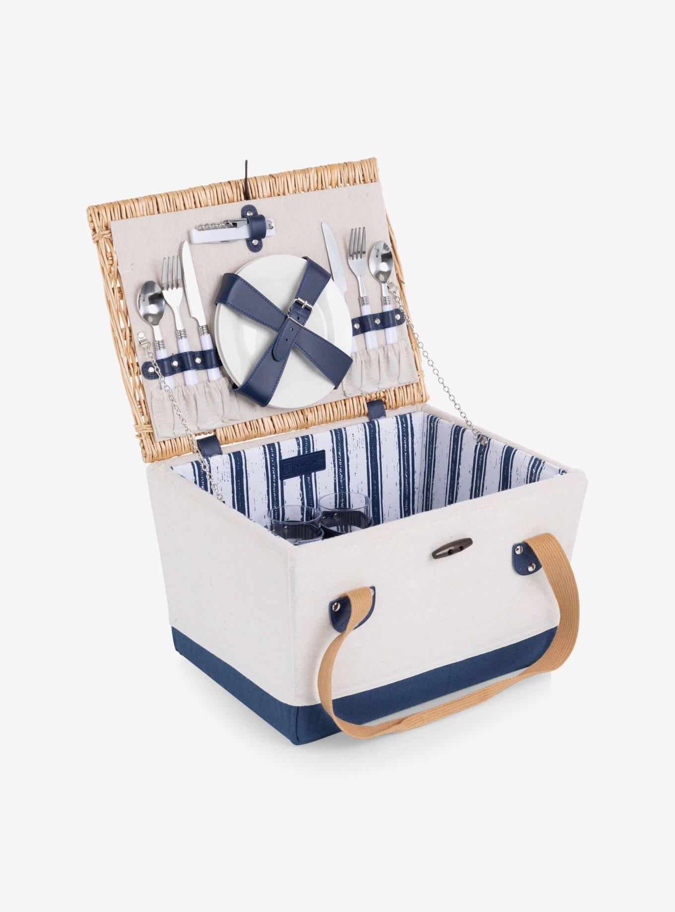 Boardwalk Beige Canvas and Navy Blue Picnic Basket For 2, , hi-res