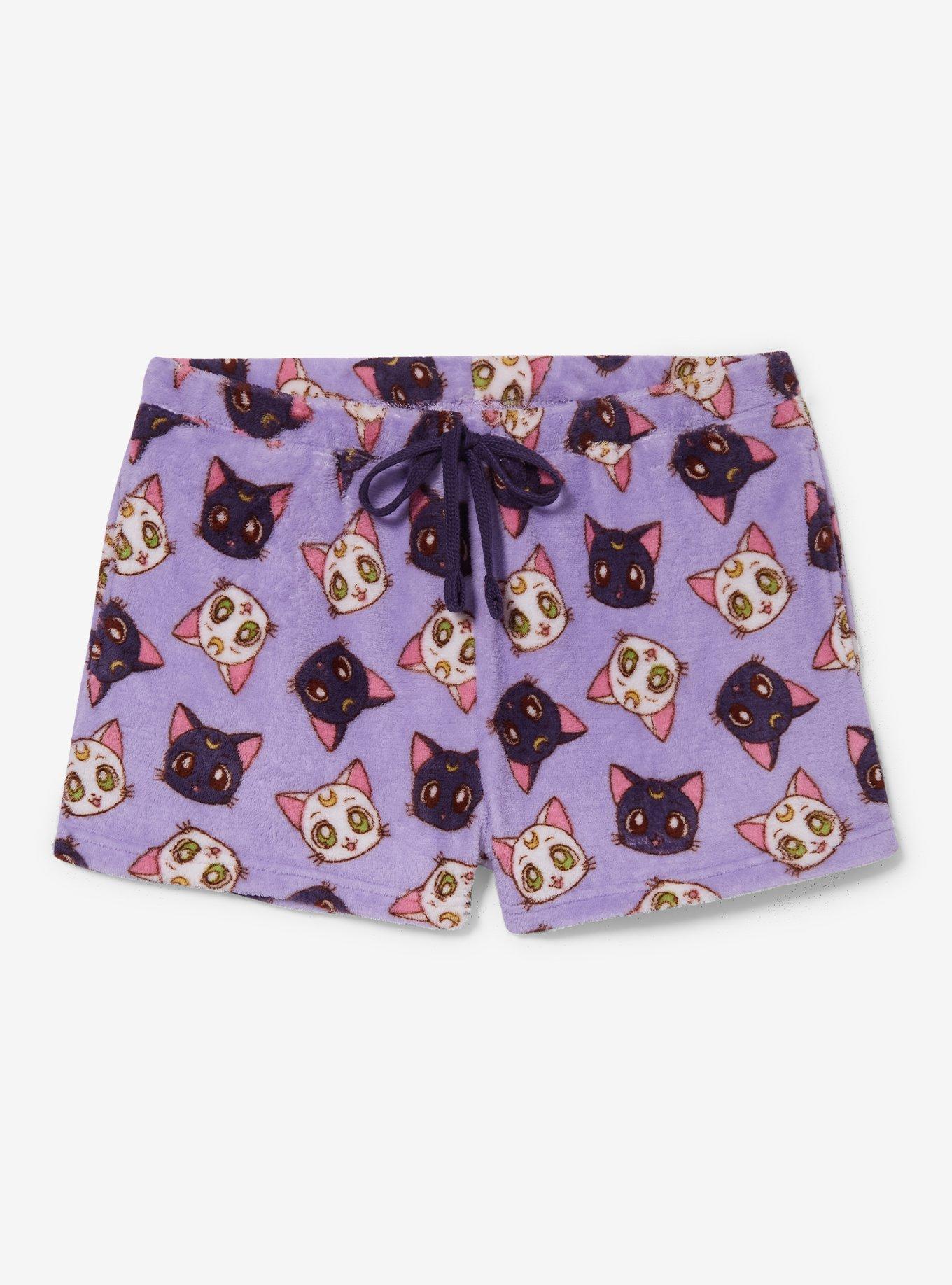 Sailor Moon Luna & Artemis Allover Print Plush Women's Plus Size Sleep Shorts - BoxLunch Exclusive, , hi-res