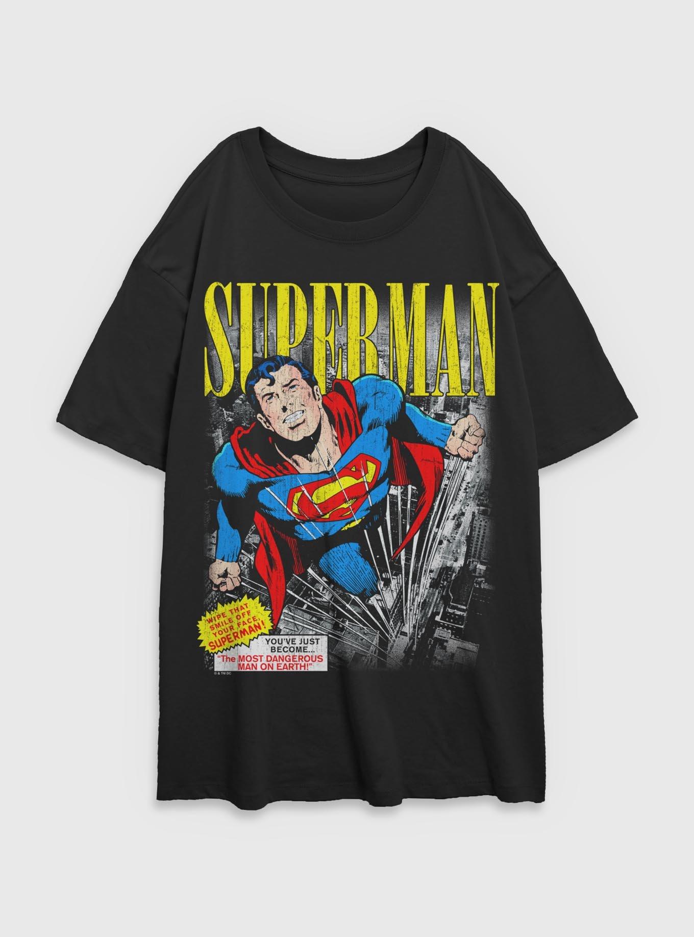 DC Comics Superman Vintage Girls Oversized T-Shirt Her Universe Exclusive, BLACK, hi-res