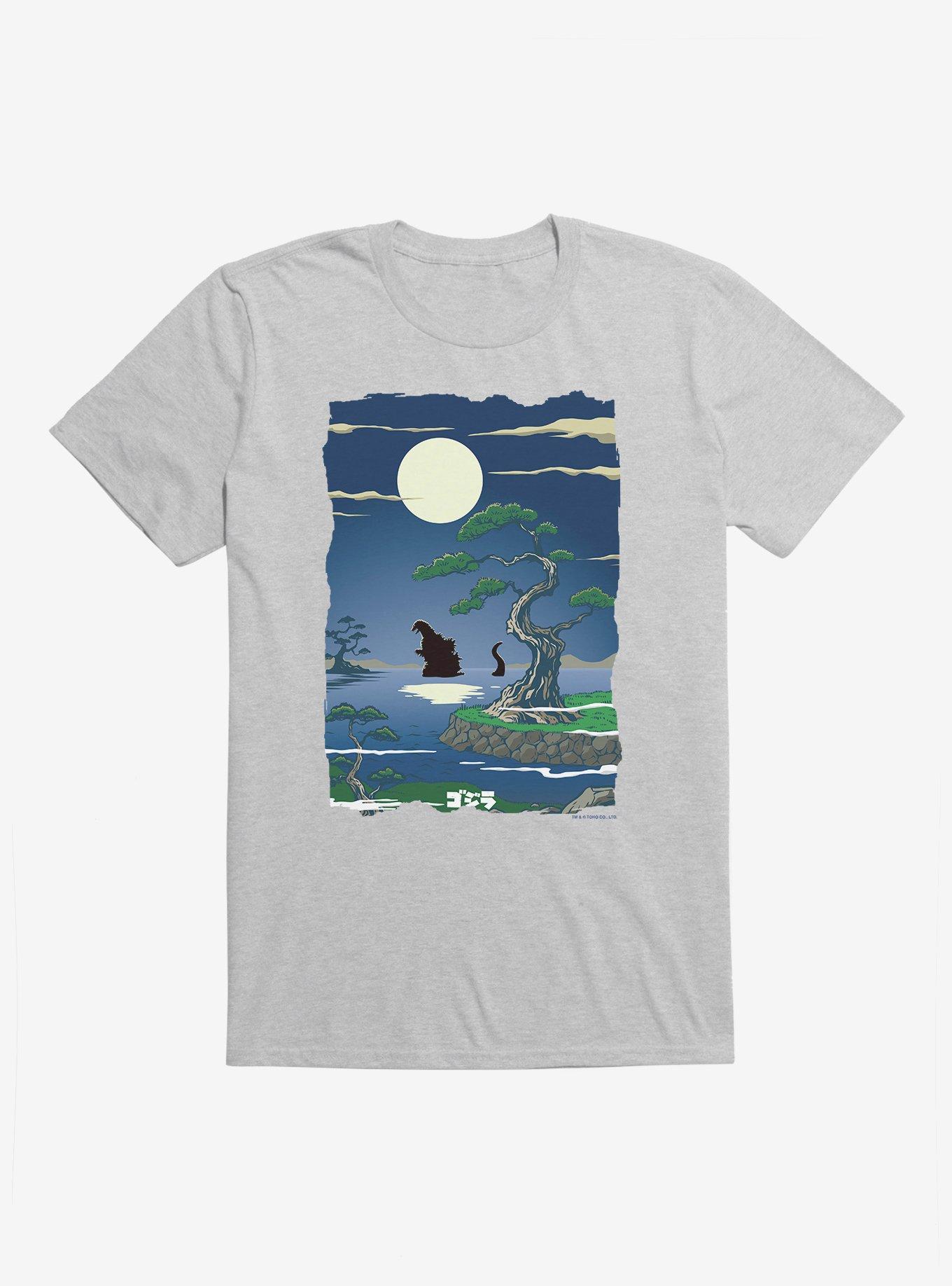 Godzilla Full Moon Descent T-Shirt, HEATHER GREY, hi-res