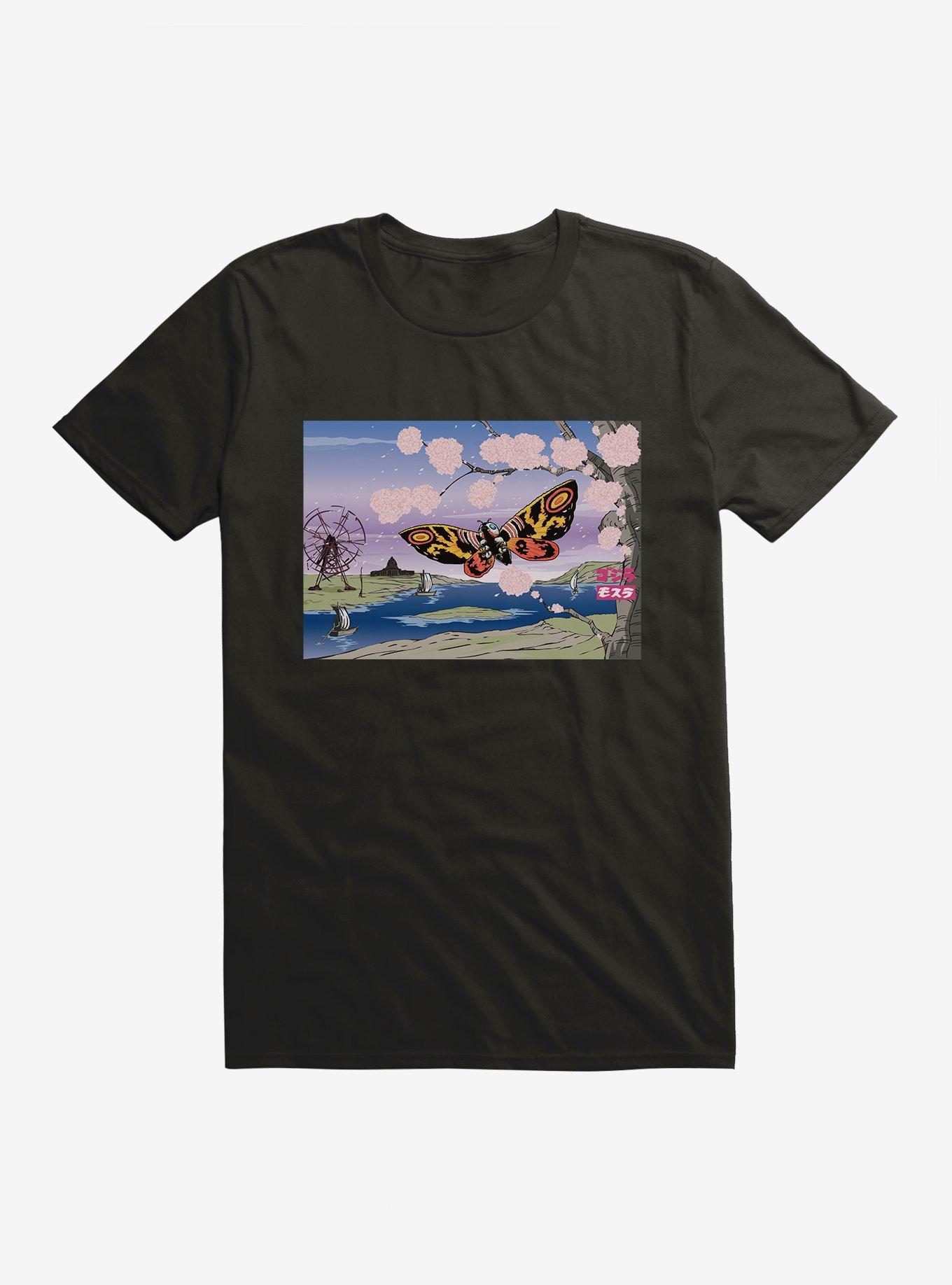 Godzilla Mothra Cherry Blossoms T-Shirt, BLACK, hi-res view 1