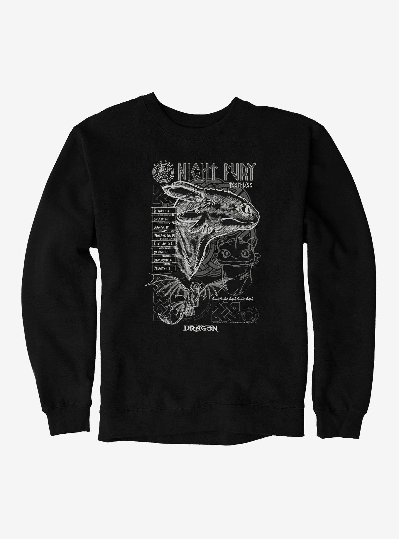 How To Train Your Dragon Night Fury Stats Sweatshirt, , hi-res