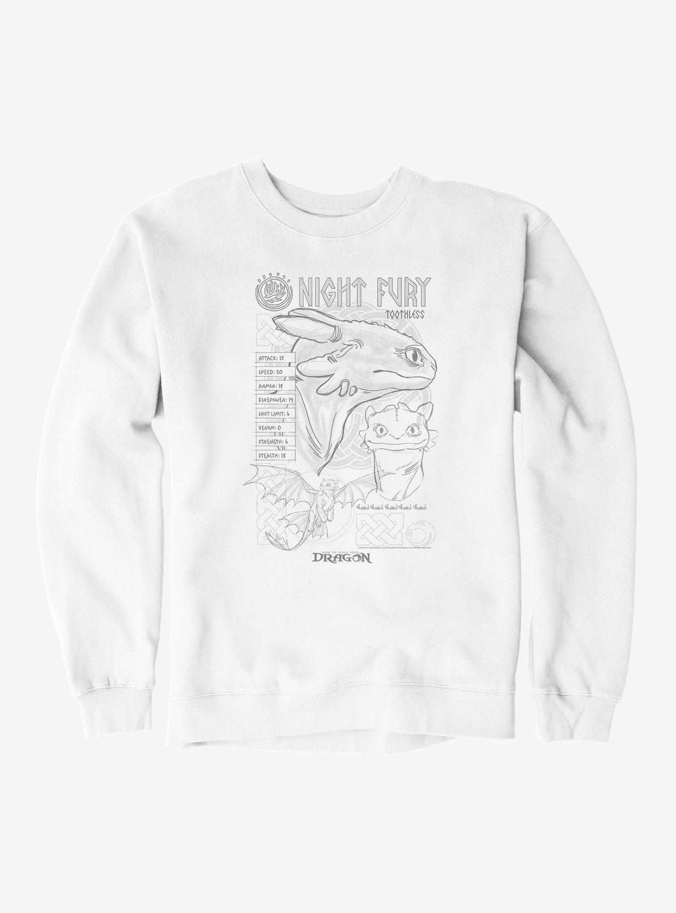 How To Train Your Dragon Night Fury Stats Sweatshirt, WHITE, hi-res