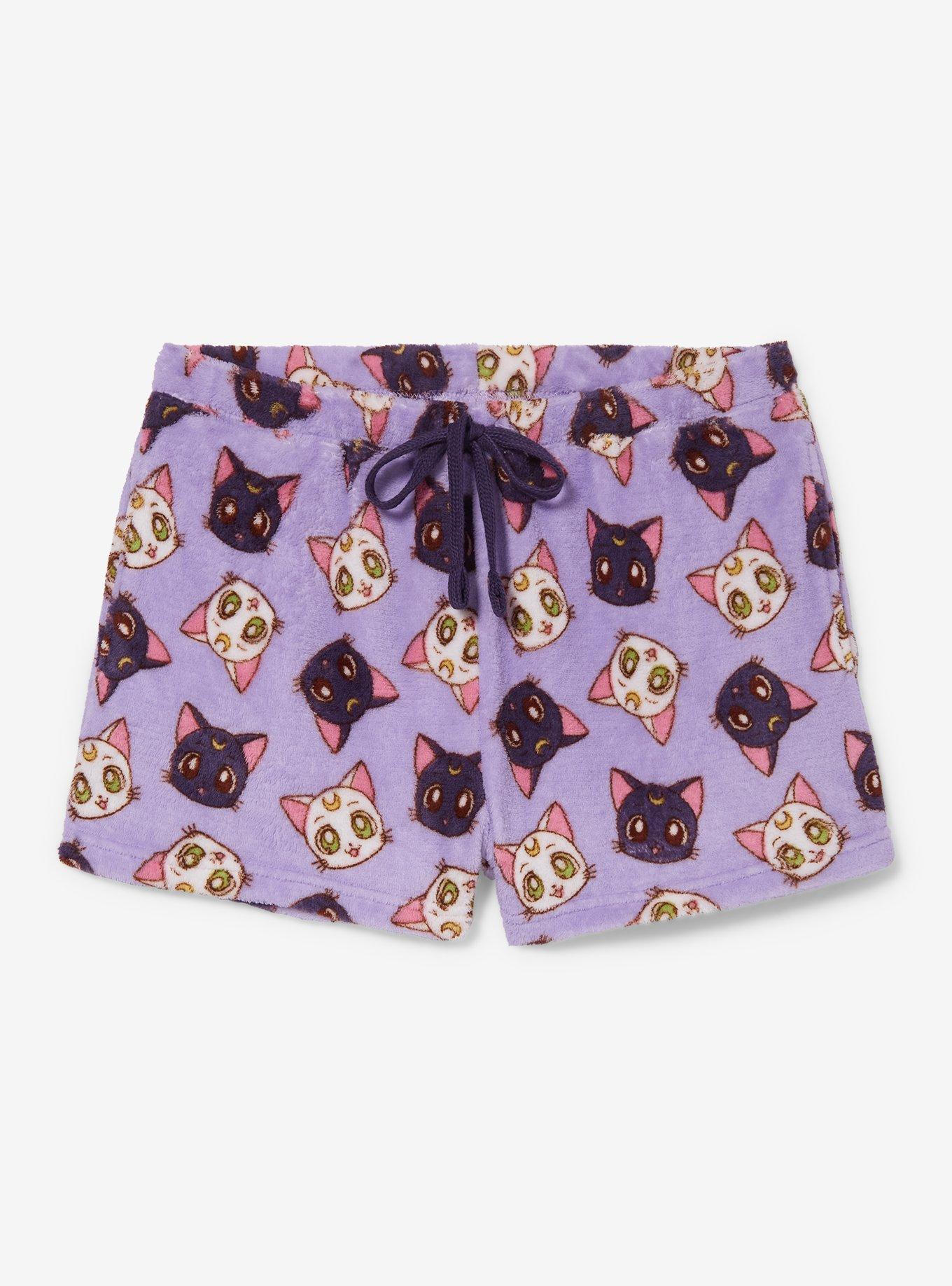 Sailor Moon Luna & Artemis Allover Print Women's Plush Sleep Shorts - BoxLunch Exclusive, , hi-res