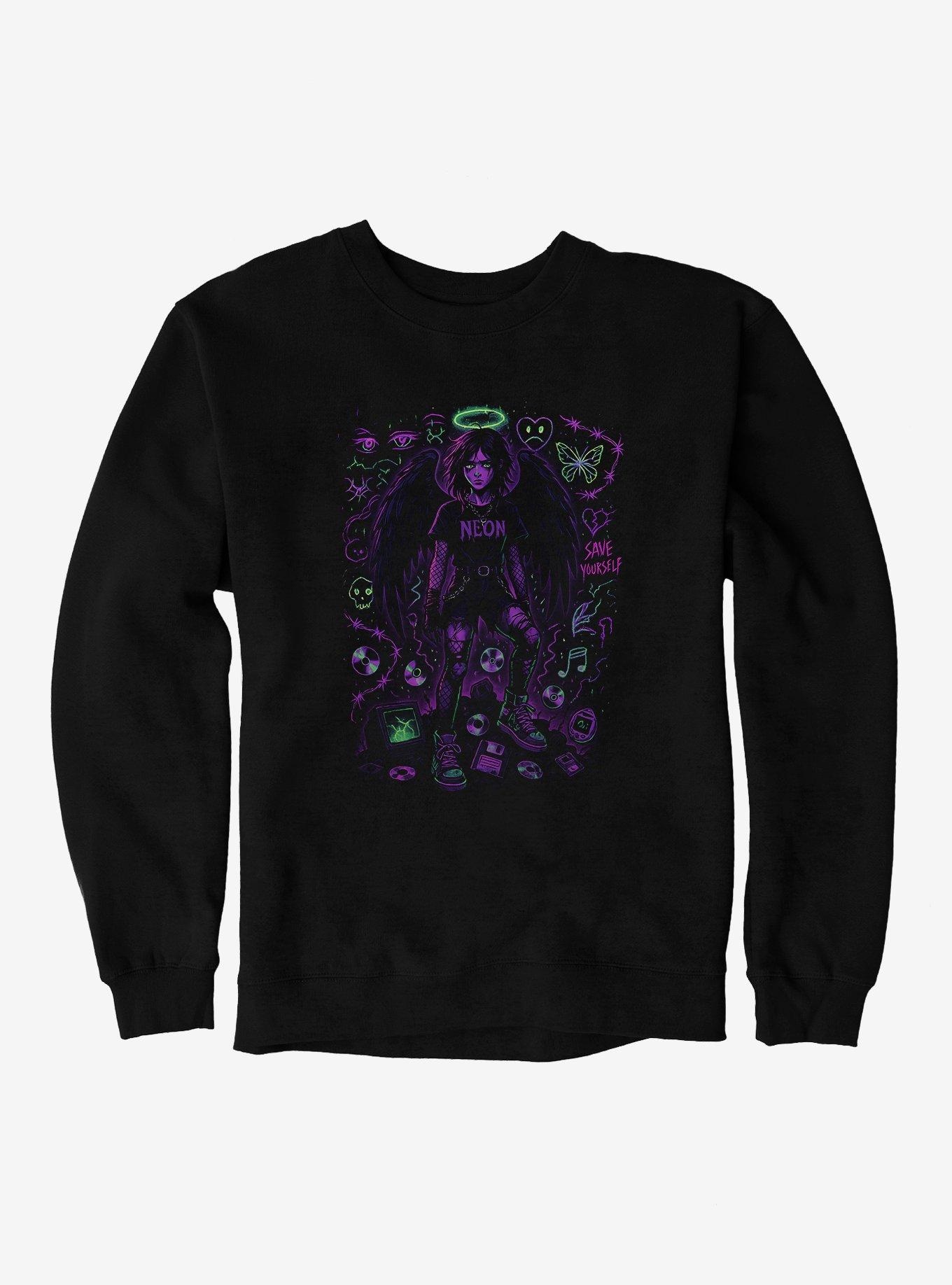 Neon Angst Emo Girl Sweatshirt, BLACK, hi-res