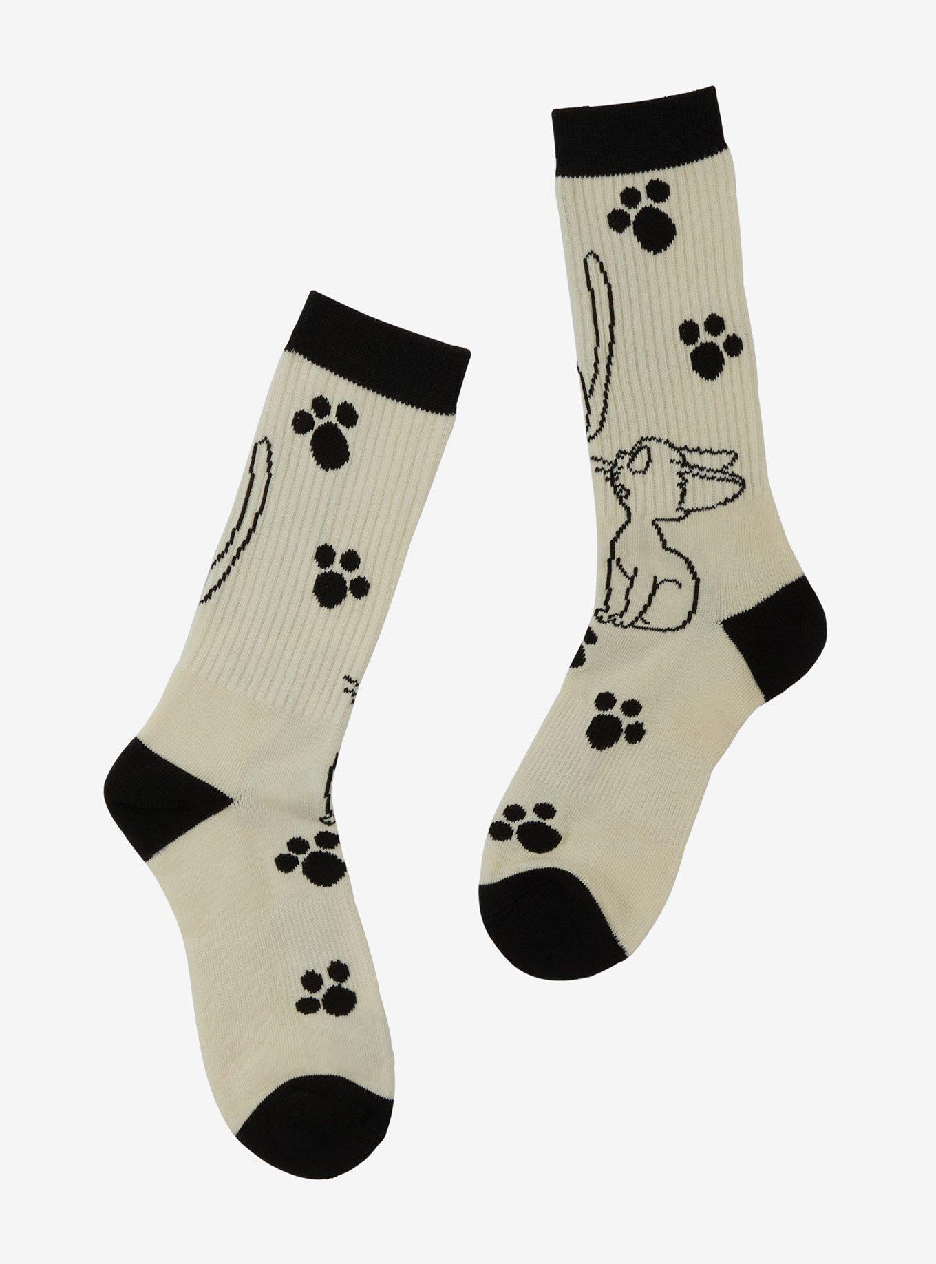 Studio Ghibli® Kiki's Delivery Service Jiji & Paw Prints Allover Print Crew Socks - BoxLunch Exclusive, , hi-res