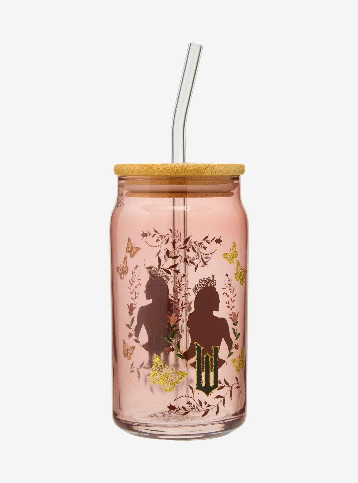 Wicked Glinda Glitter Icons Glass Cup with Straw - BoxLunch Exclusive, , hi-res