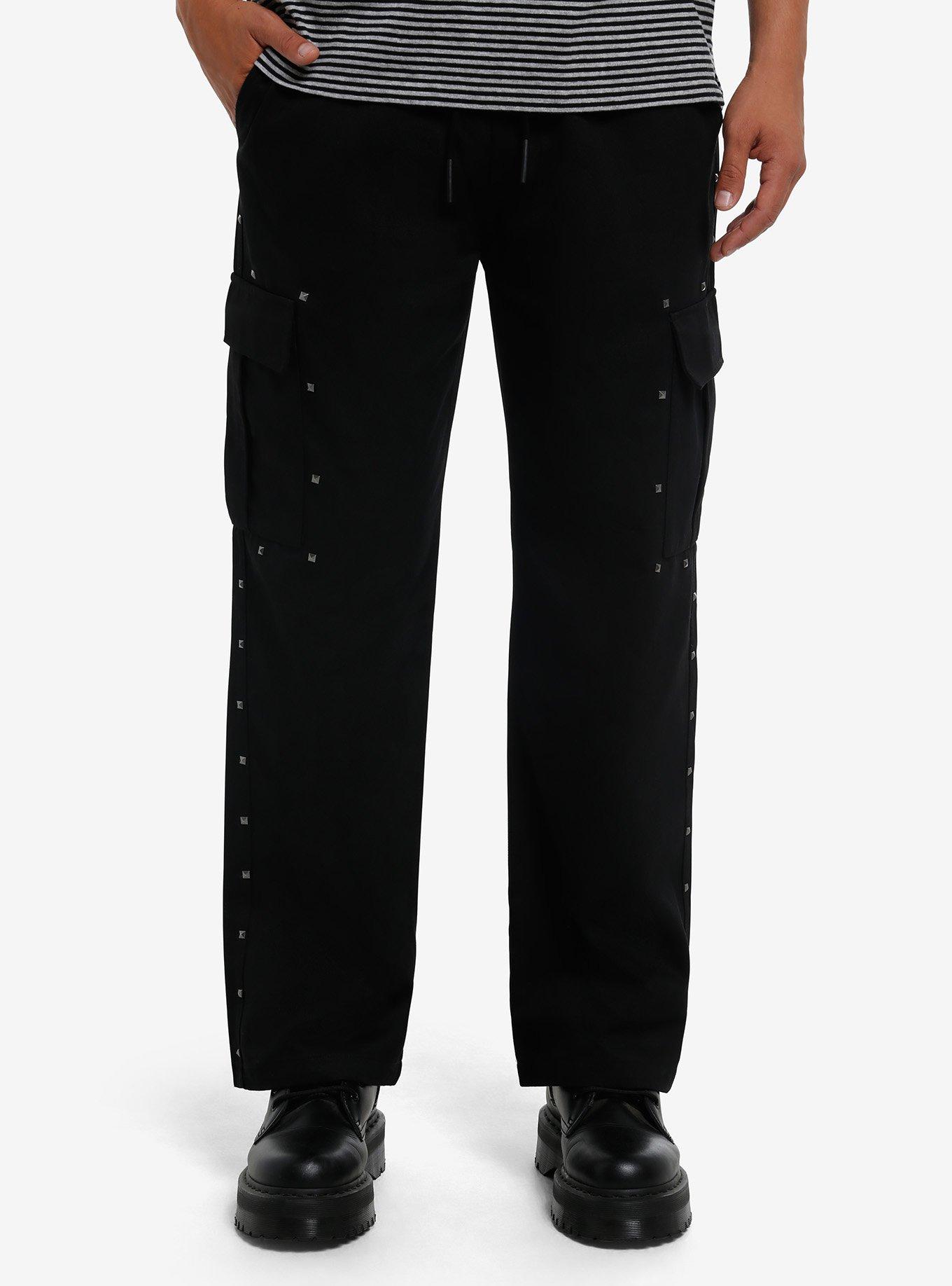 Black Studded Cargo Pants, , hi-res