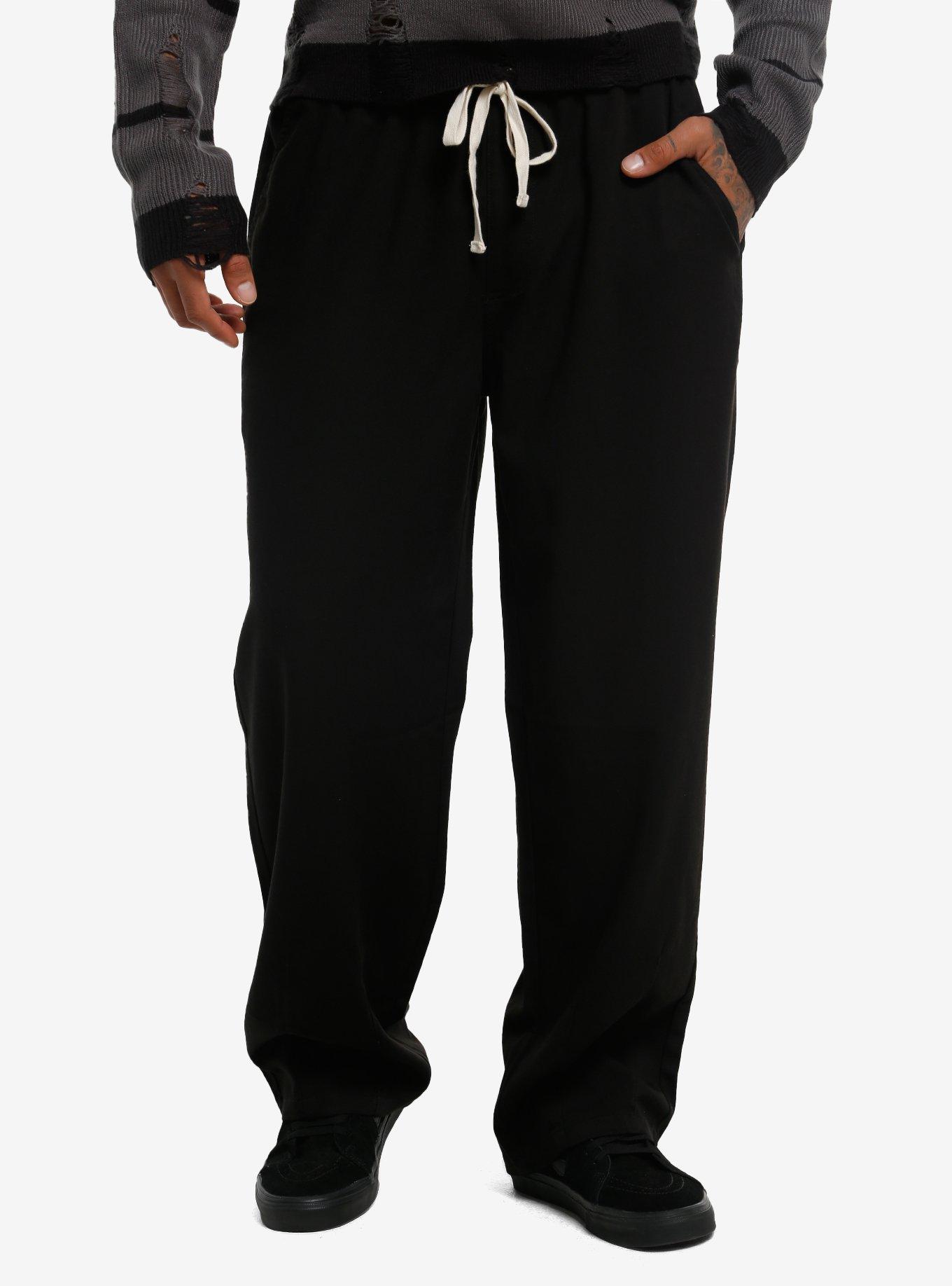 Black Baggy Drawstring Pants, , hi-res